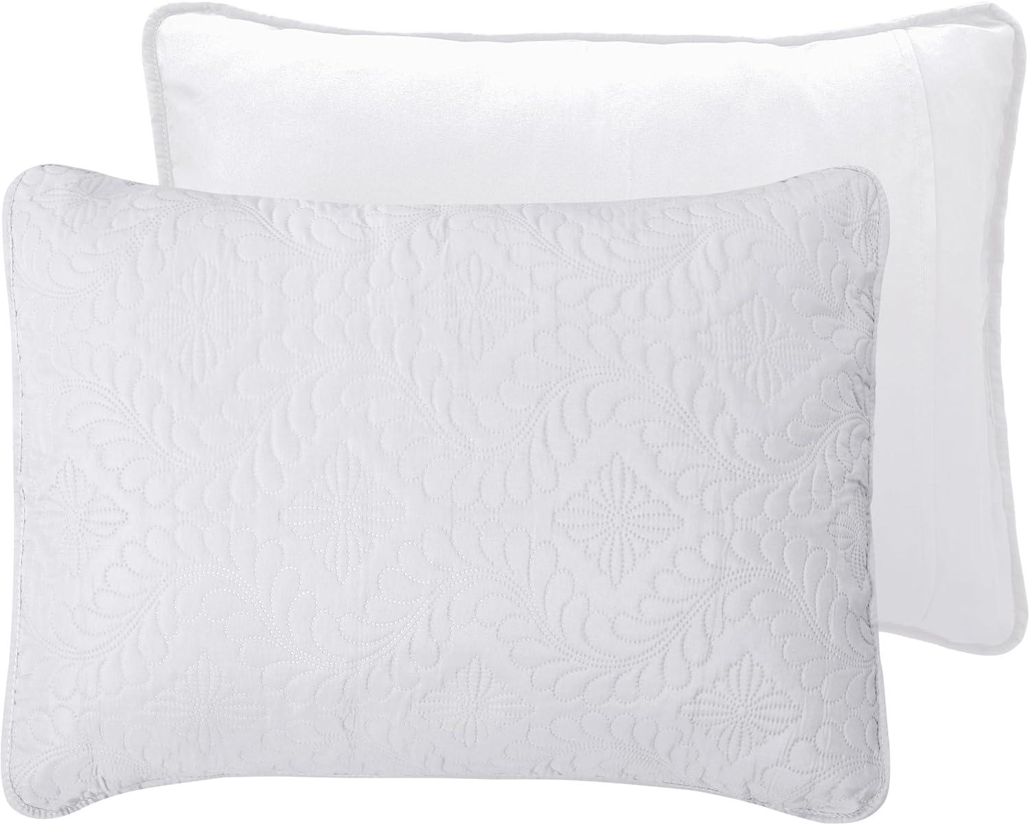 image:imageEasyGoing FullQueen Size Reversible Quilt Set with 1 Quilt and 2 Pillow Shams Soft Bed Quilt Cover Lightweight Microfiber Bedspread Water and Stain Resistant GrayLight GrayOlive LeafwhiteWhite