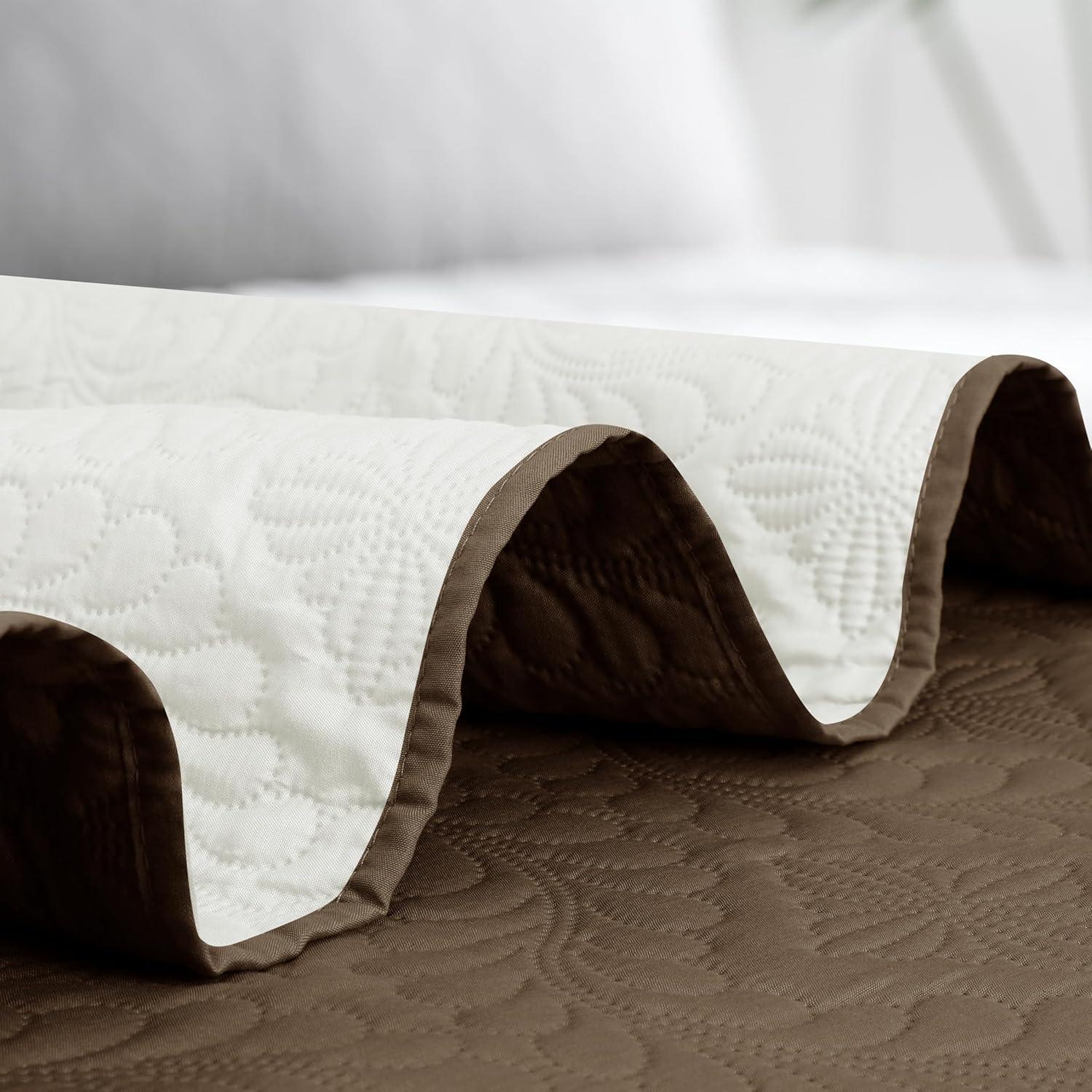 image:imageEasyGoing FullQueen Size Reversible Quilt Set with 1 Quilt and 2 Pillow Shams Soft Bed Quilt Cover Lightweight Microfiber Bedspread Water and Stain Resistant GrayLight GrayOlive LeafcamelIvory