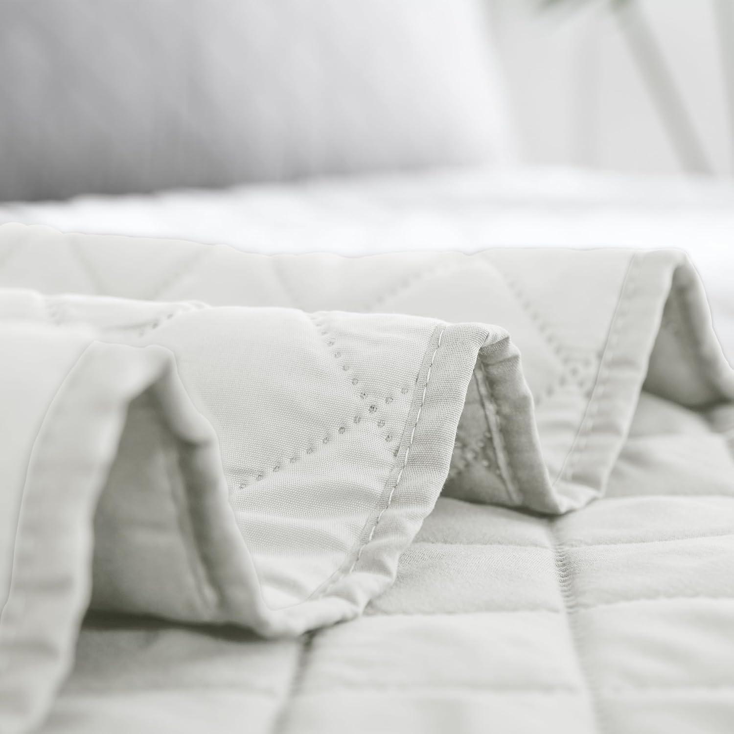 image:imageEasyGoing FullQueen Size Reversible Quilt Set with 1 Quilt and 2 Pillow Shams Soft Bed Quilt Cover Lightweight Microfiber Bedspread Water and Stain Resistant GrayLight GrayIvoryIvory
