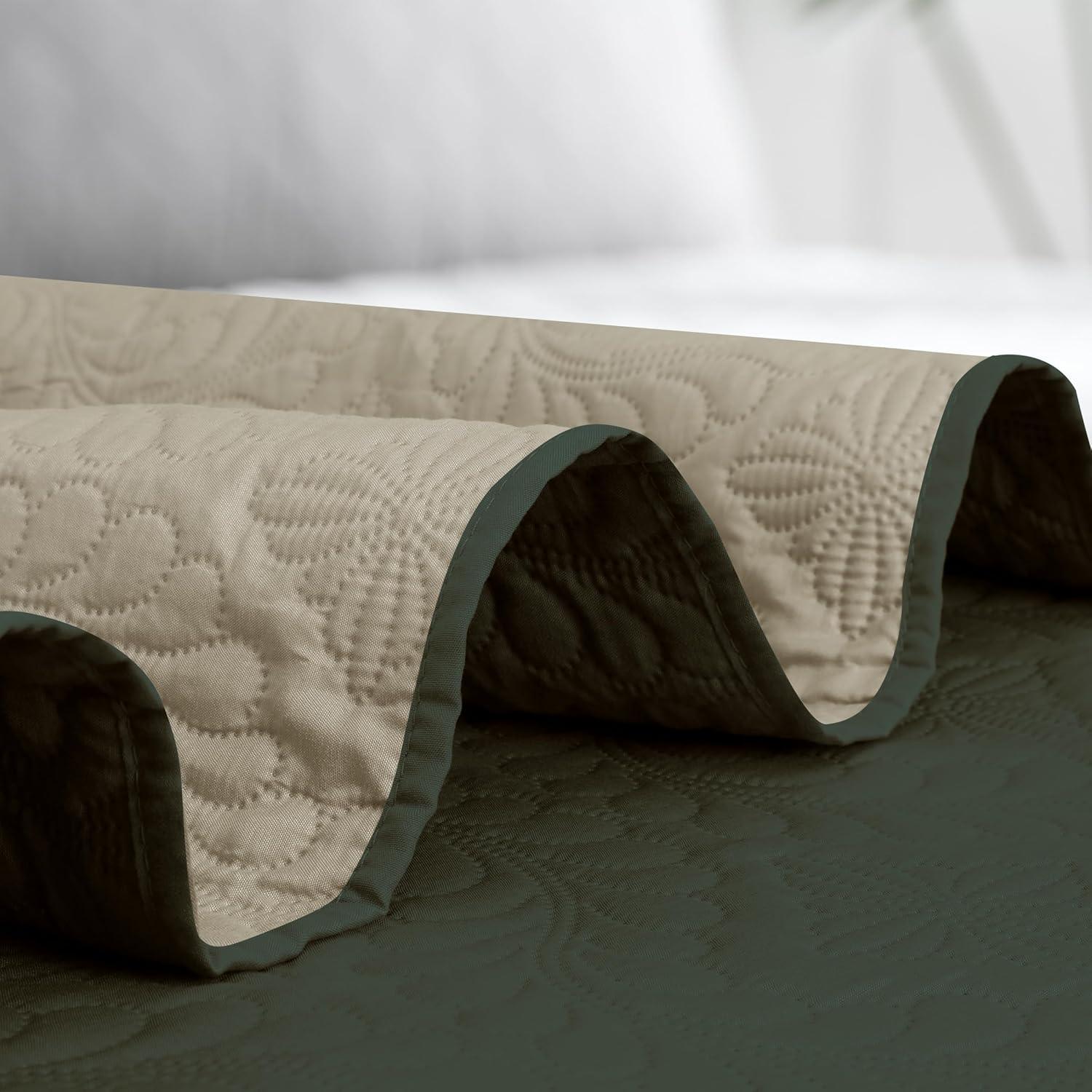 image:imageEasyGoing FullQueen Size Reversible Quilt Set with 1 Quilt and 2 Pillow Shams Soft Bed Quilt Cover Lightweight Microfiber Bedspread Water and Stain Resistant GrayLight GrayOlive Leafarmy GreenBeige