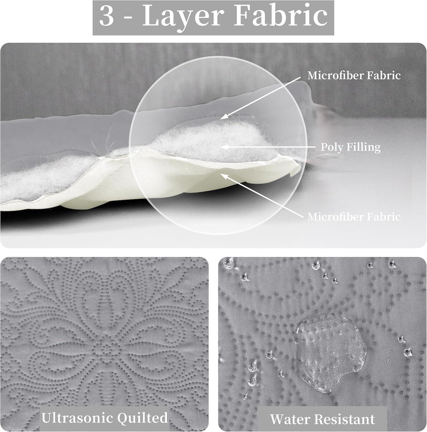 image:imageEasyGoing FullQueen Size Reversible Quilt Set with 1 Quilt and 2 Pillow Shams Soft Bed Quilt Cover Lightweight Microfiber Bedspread Water and Stain Resistant GrayLight GrayDamasklight GrayIvory
