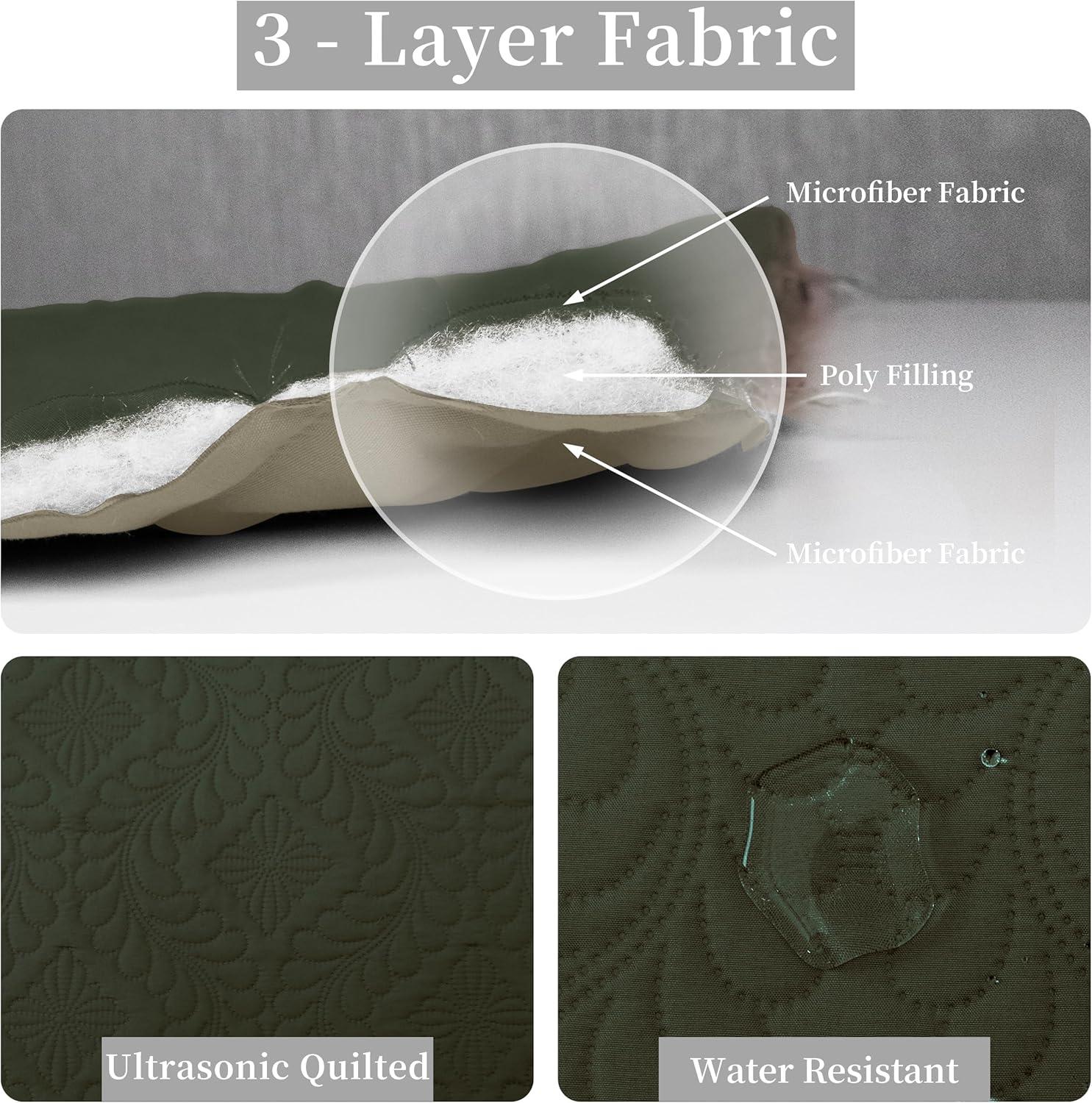 image:imageEasyGoing FullQueen Size Reversible Quilt Set with 1 Quilt and 2 Pillow Shams Soft Bed Quilt Cover Lightweight Microfiber Bedspread Water and Stain Resistant GrayLight GrayOlive Leafarmy GreenBeige