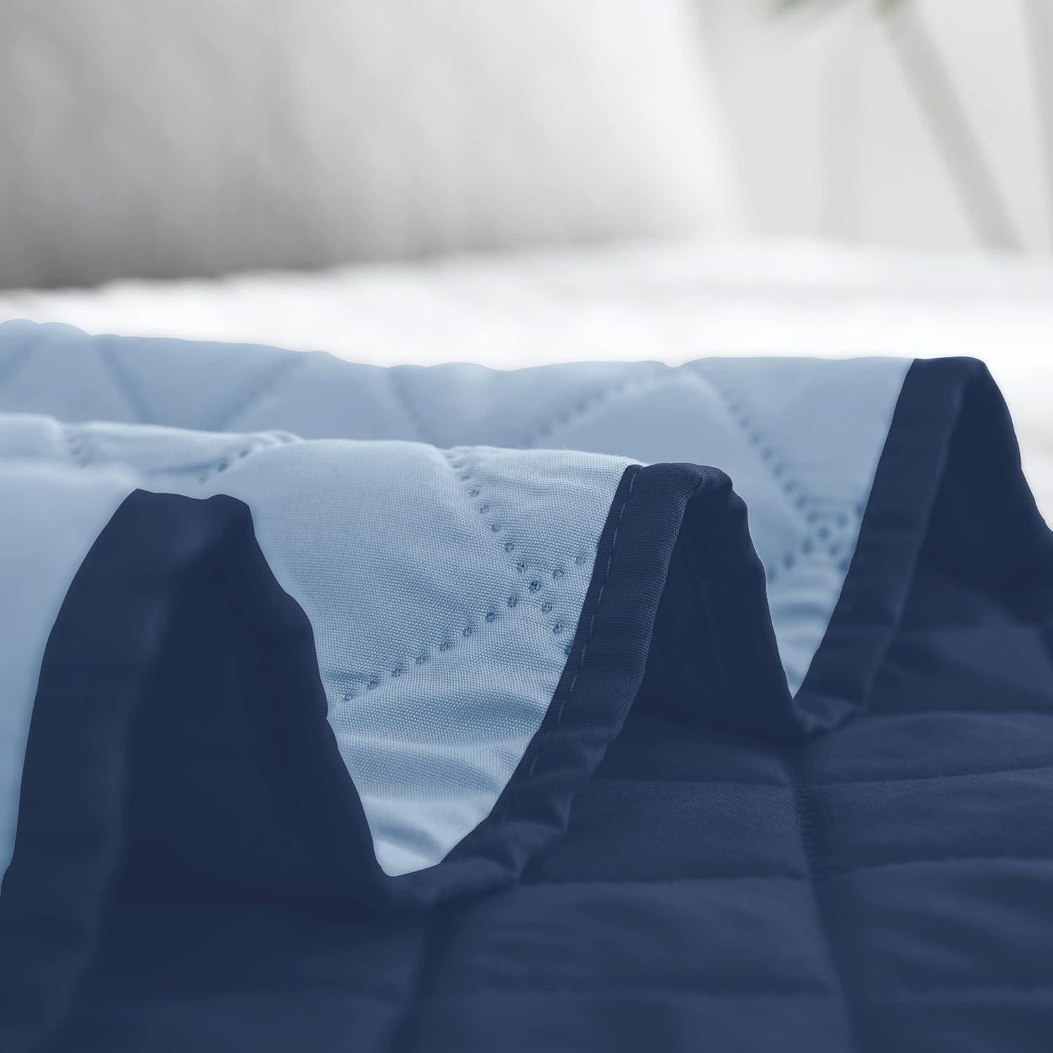 image:imageEasyGoing FullQueen Size Reversible Quilt Set with 1 Quilt and 2 Pillow Shams Soft Bed Quilt Cover Lightweight Microfiber Bedspread Water and Stain Resistant GrayLight GrayDark BlueLight Blue
