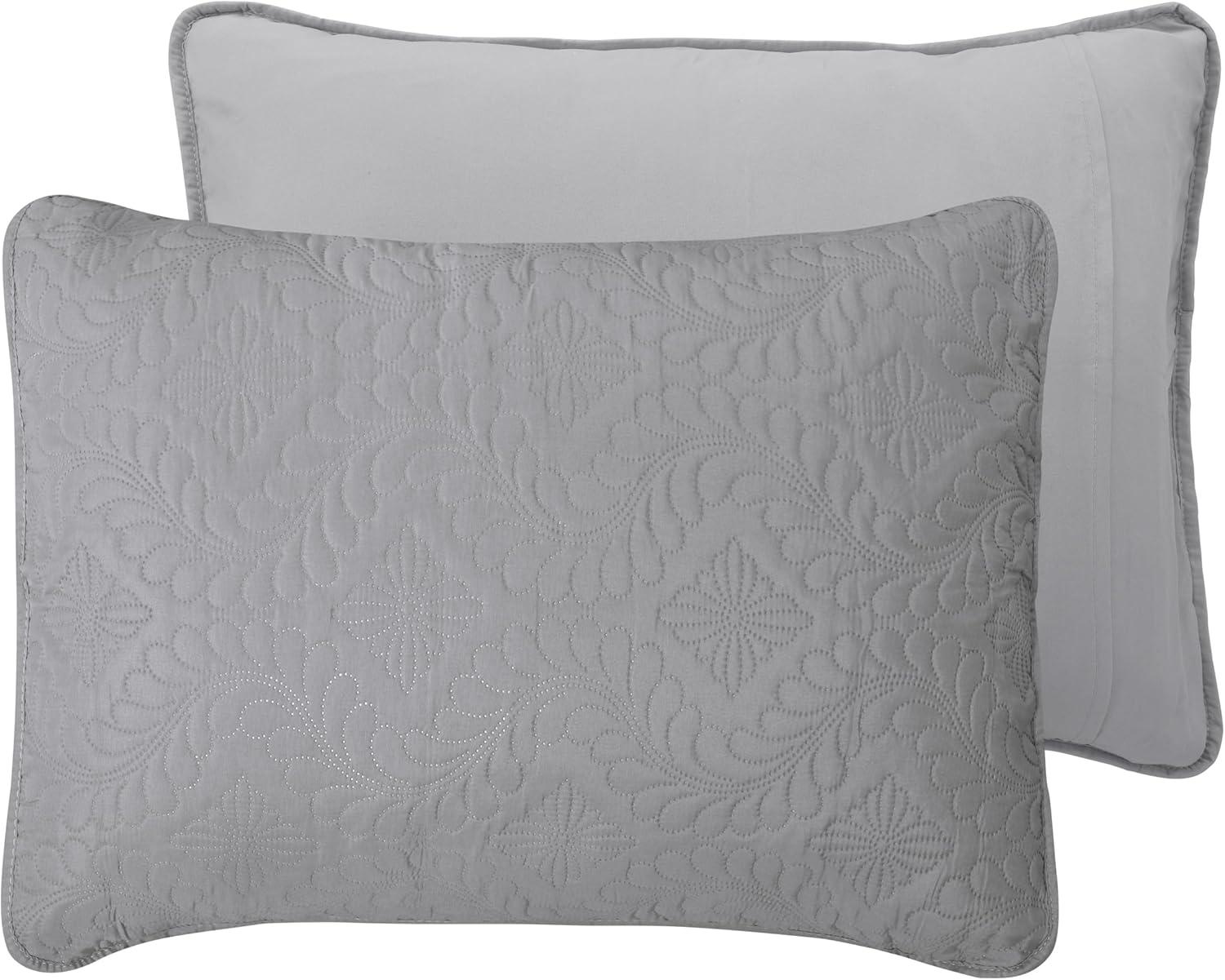image:imageEasyGoing FullQueen Size Reversible Quilt Set with 1 Quilt and 2 Pillow Shams Soft Bed Quilt Cover Lightweight Microfiber Bedspread Water and Stain Resistant GrayLight GrayOlive Leaflight GrayIvory