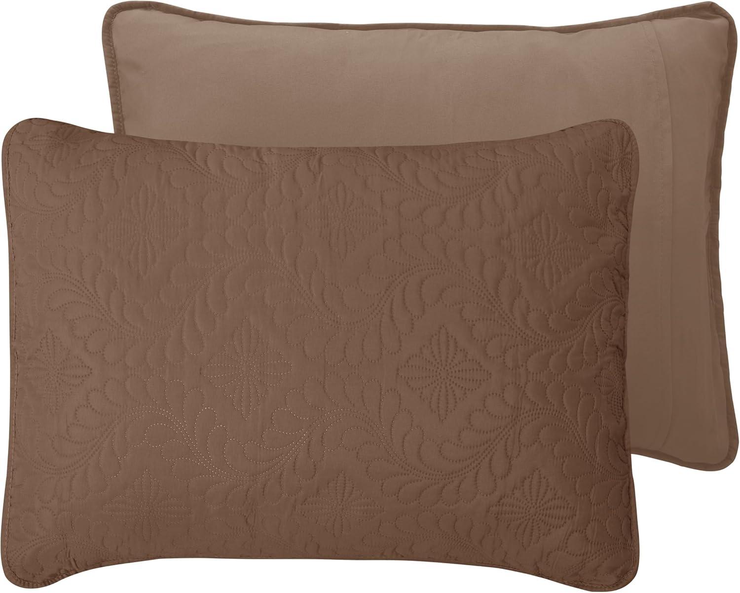image:imageEasyGoing FullQueen Size Reversible Quilt Set with 1 Quilt and 2 Pillow Shams Soft Bed Quilt Cover Lightweight Microfiber Bedspread Water and Stain Resistant GrayLight GrayOlive LeafbrownBeige