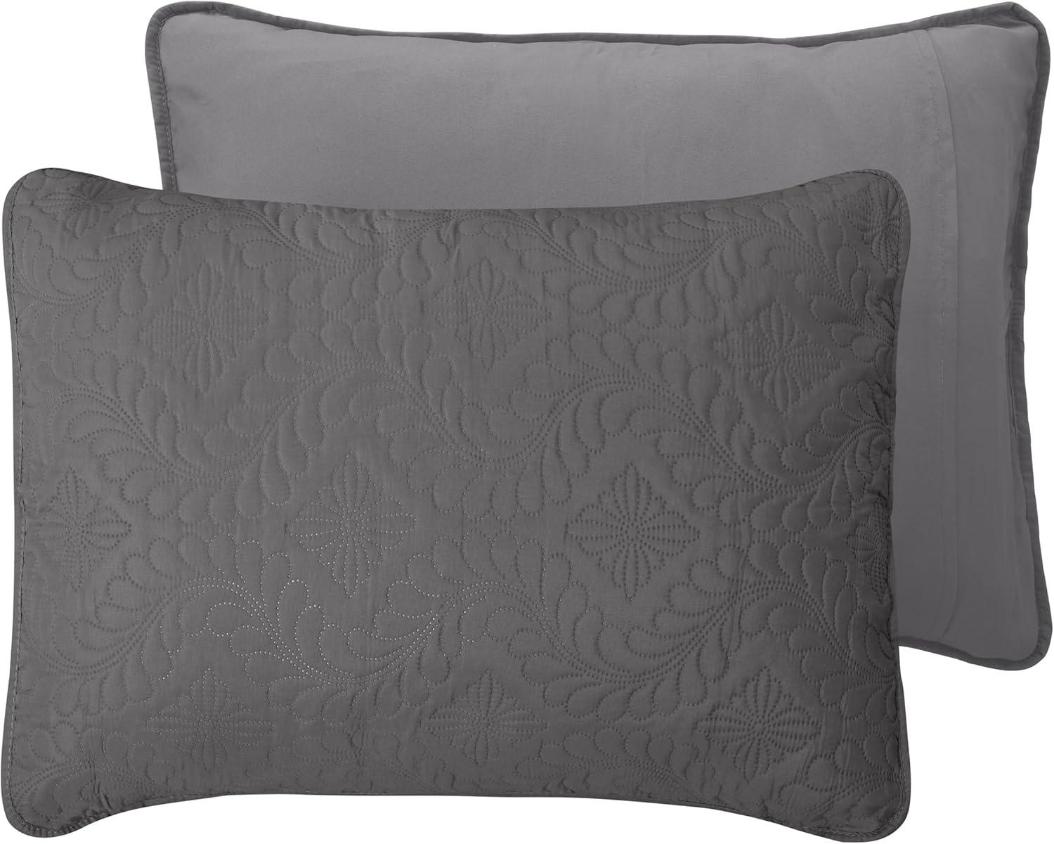 image:imageEasyGoing FullQueen Size Reversible Quilt Set with 1 Quilt and 2 Pillow Shams Soft Bed Quilt Cover Lightweight Microfiber Bedspread Water and Stain Resistant GrayLight GrayOlive LeafgrayLight Gray
