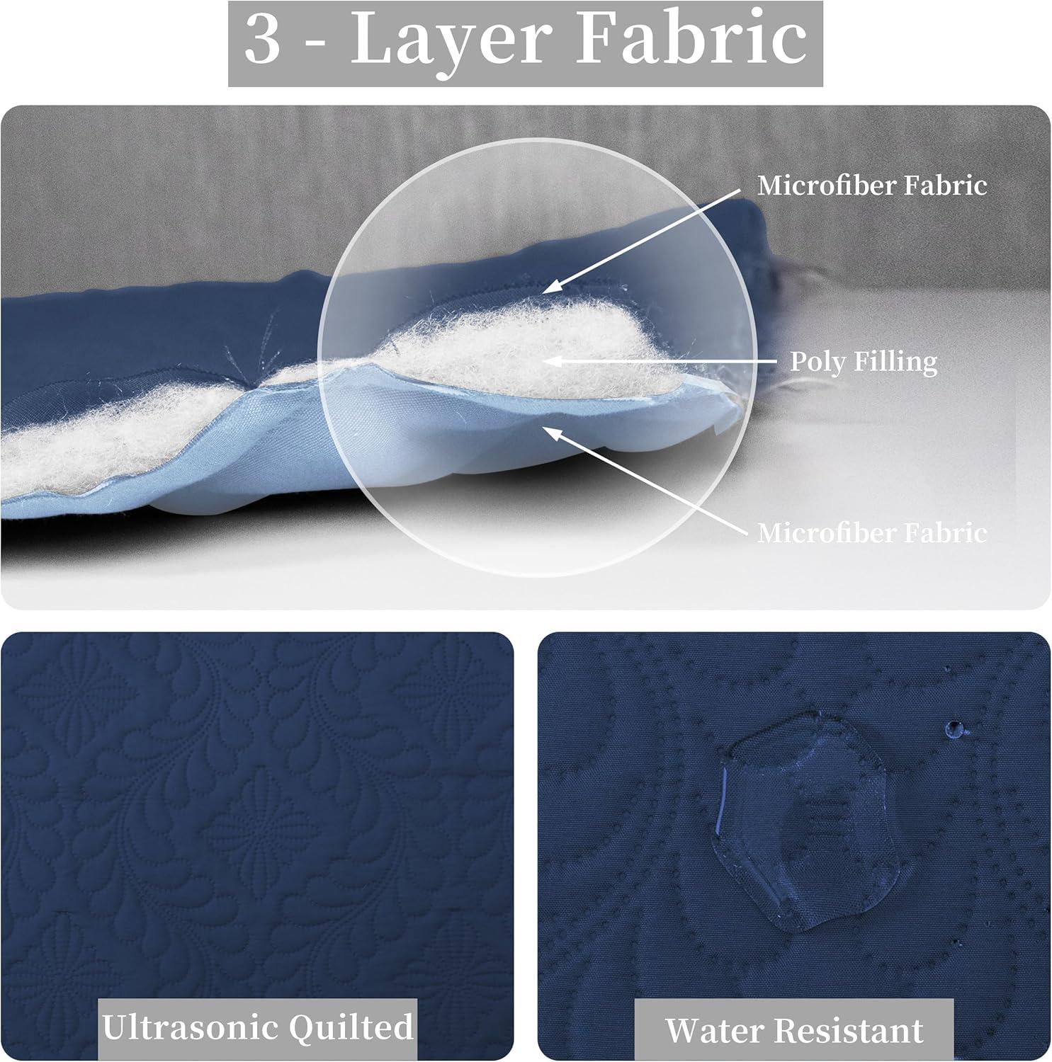 image:imageEasyGoing FullQueen Size Reversible Quilt Set with 1 Quilt and 2 Pillow Shams Soft Bed Quilt Cover Lightweight Microfiber Bedspread Water and Stain Resistant GrayLight GrayOlive Leafdark BlueLight Blue