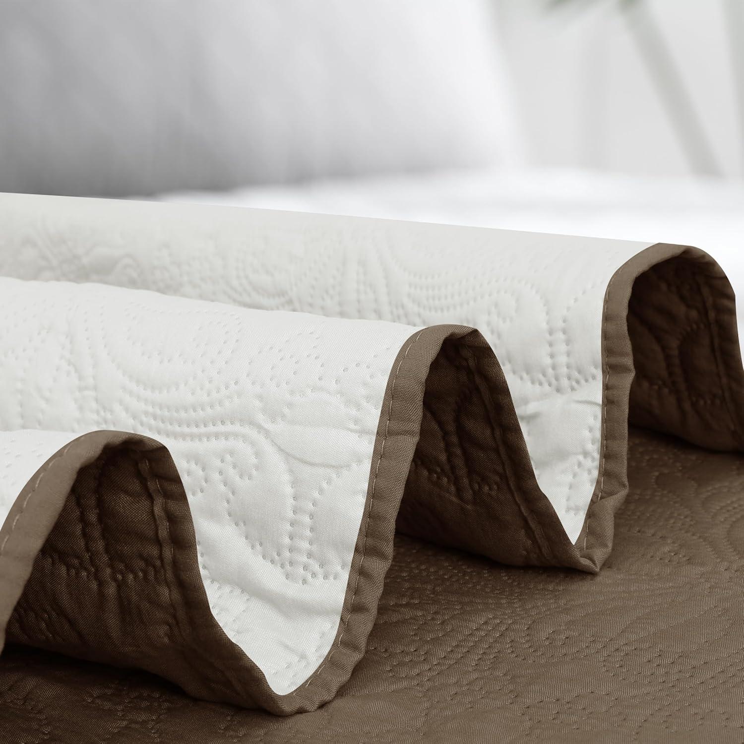 image:imageEasyGoing FullQueen Size Reversible Quilt Set with 1 Quilt and 2 Pillow Shams Soft Bed Quilt Cover Lightweight Microfiber Bedspread Water and Stain Resistant GrayLight GrayDamaskcamelIvory