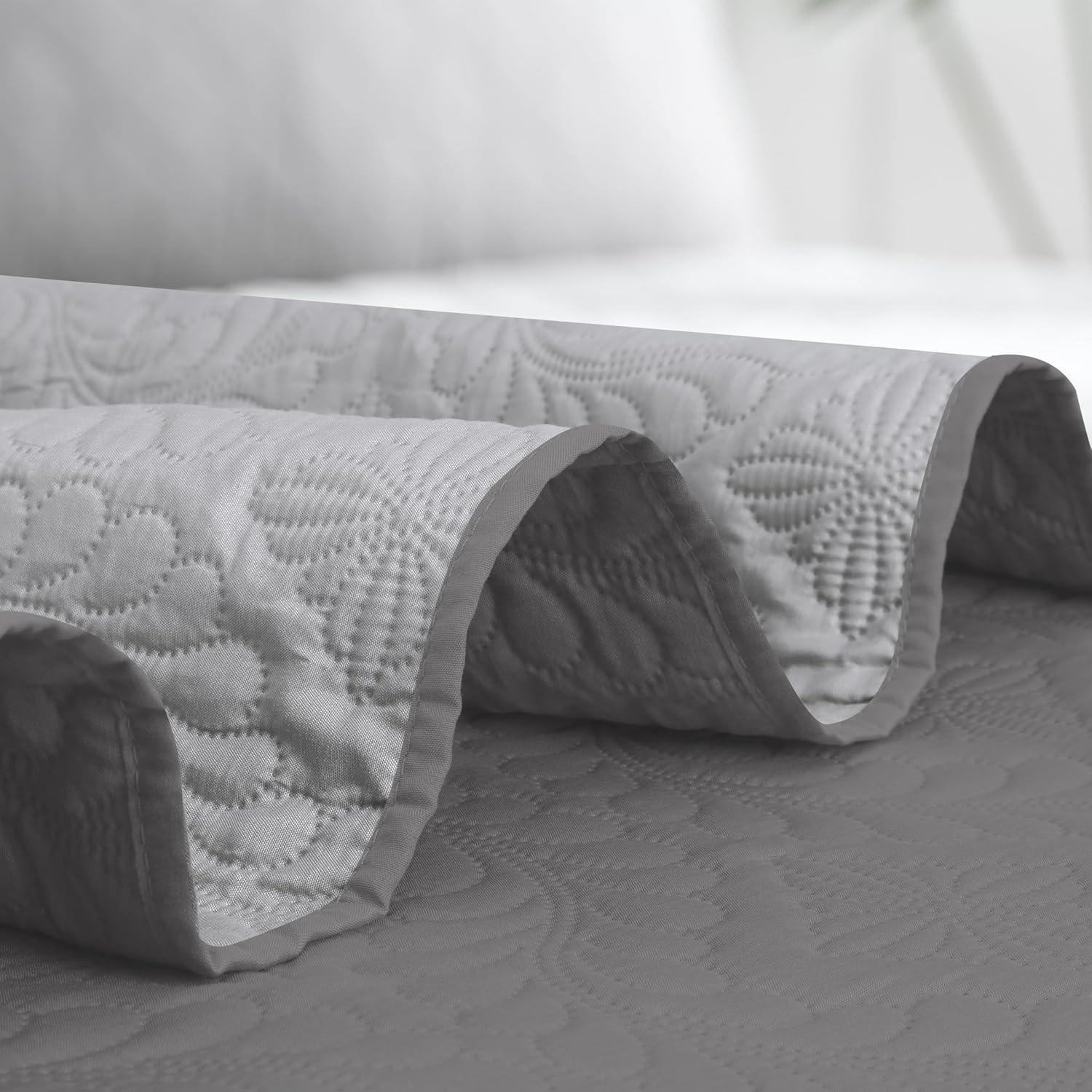 image:imageEasyGoing FullQueen Size Reversible Quilt Set with 1 Quilt and 2 Pillow Shams Soft Bed Quilt Cover Lightweight Microfiber Bedspread Water and Stain Resistant GrayLight GrayOlive LeafgrayLight Gray