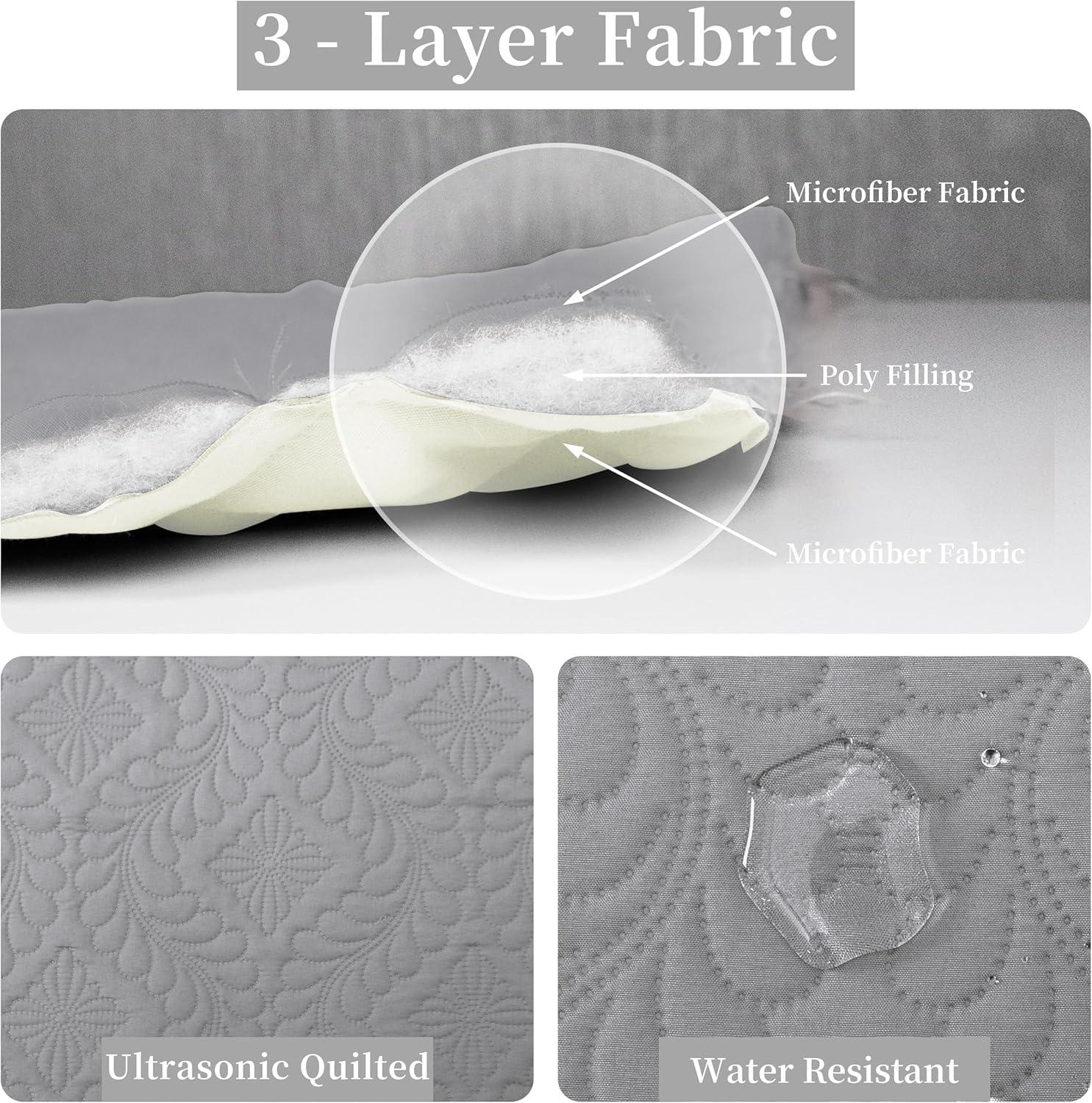 image:imageEasyGoing FullQueen Size Reversible Quilt Set with 1 Quilt and 2 Pillow Shams Soft Bed Quilt Cover Lightweight Microfiber Bedspread Water and Stain Resistant GrayLight GrayOlive Leaflight GrayIvory