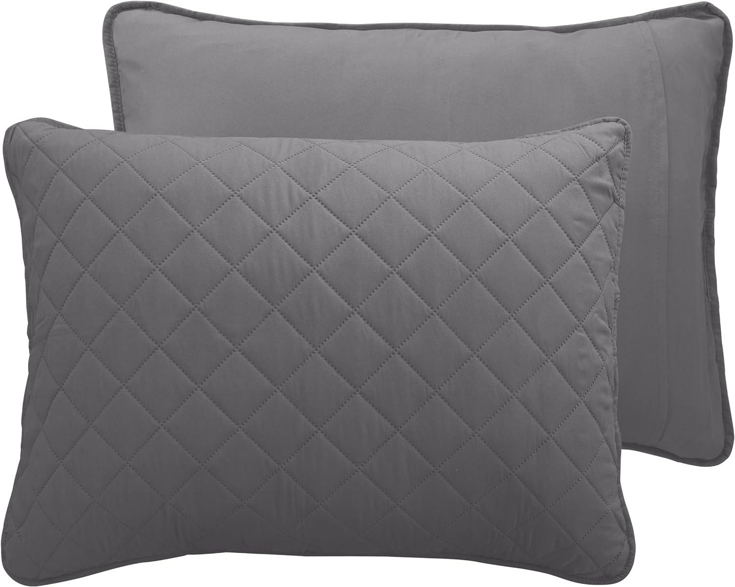 image:imageEasyGoing FullQueen Size Reversible Quilt Set with 1 Quilt and 2 Pillow Shams Soft Bed Quilt Cover Lightweight Microfiber Bedspread Water and Stain Resistant GrayLight GrayGrayLight Gray