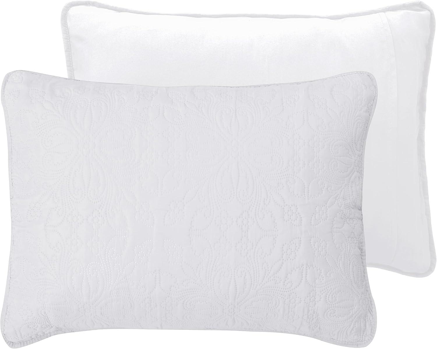 image:imageEasyGoing FullQueen Size Reversible Quilt Set with 1 Quilt and 2 Pillow Shams Soft Bed Quilt Cover Lightweight Microfiber Bedspread Water and Stain Resistant GrayLight GrayDamaskwhiteWhite
