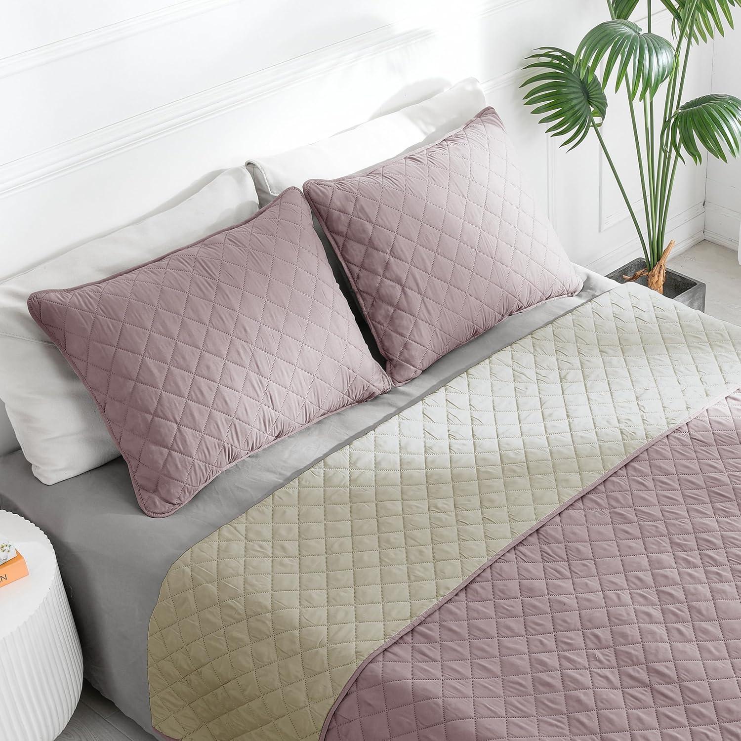 image:imageEasyGoing FullQueen Size Reversible Quilt Set with 1 Quilt and 2 Pillow Shams Soft Bed Quilt Cover Lightweight Microfiber Bedspread Water and Stain Resistant GrayLight GrayPinkBeige