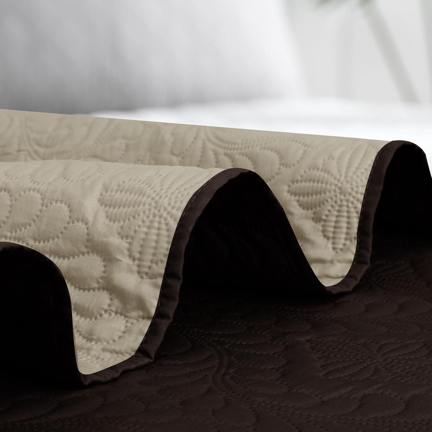 image:imageEasyGoing FullQueen Size Reversible Quilt Set with 1 Quilt and 2 Pillow Shams Soft Bed Quilt Cover Lightweight Microfiber Bedspread Water and Stain Resistant GrayLight GrayOlive LeafchocolateBeige