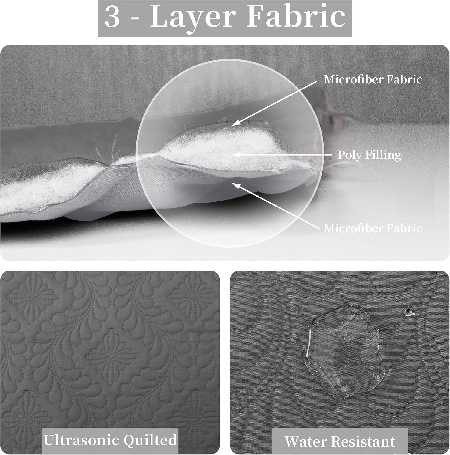image:imageEasyGoing FullQueen Size Reversible Quilt Set with 1 Quilt and 2 Pillow Shams Soft Bed Quilt Cover Lightweight Microfiber Bedspread Water and Stain Resistant GrayLight GrayOlive LeafgrayLight Gray