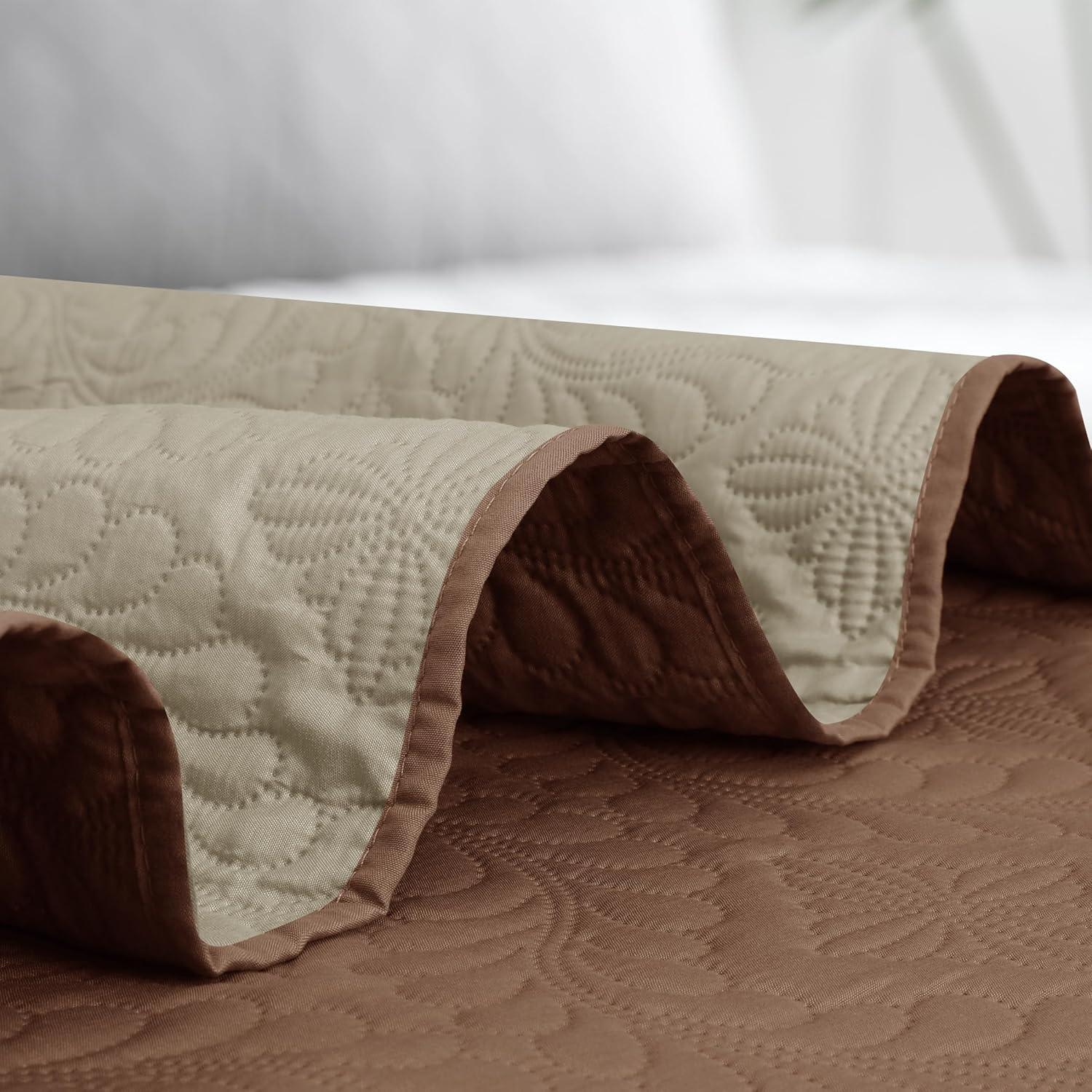 image:imageEasyGoing FullQueen Size Reversible Quilt Set with 1 Quilt and 2 Pillow Shams Soft Bed Quilt Cover Lightweight Microfiber Bedspread Water and Stain Resistant GrayLight GrayOlive LeafbrownBeige