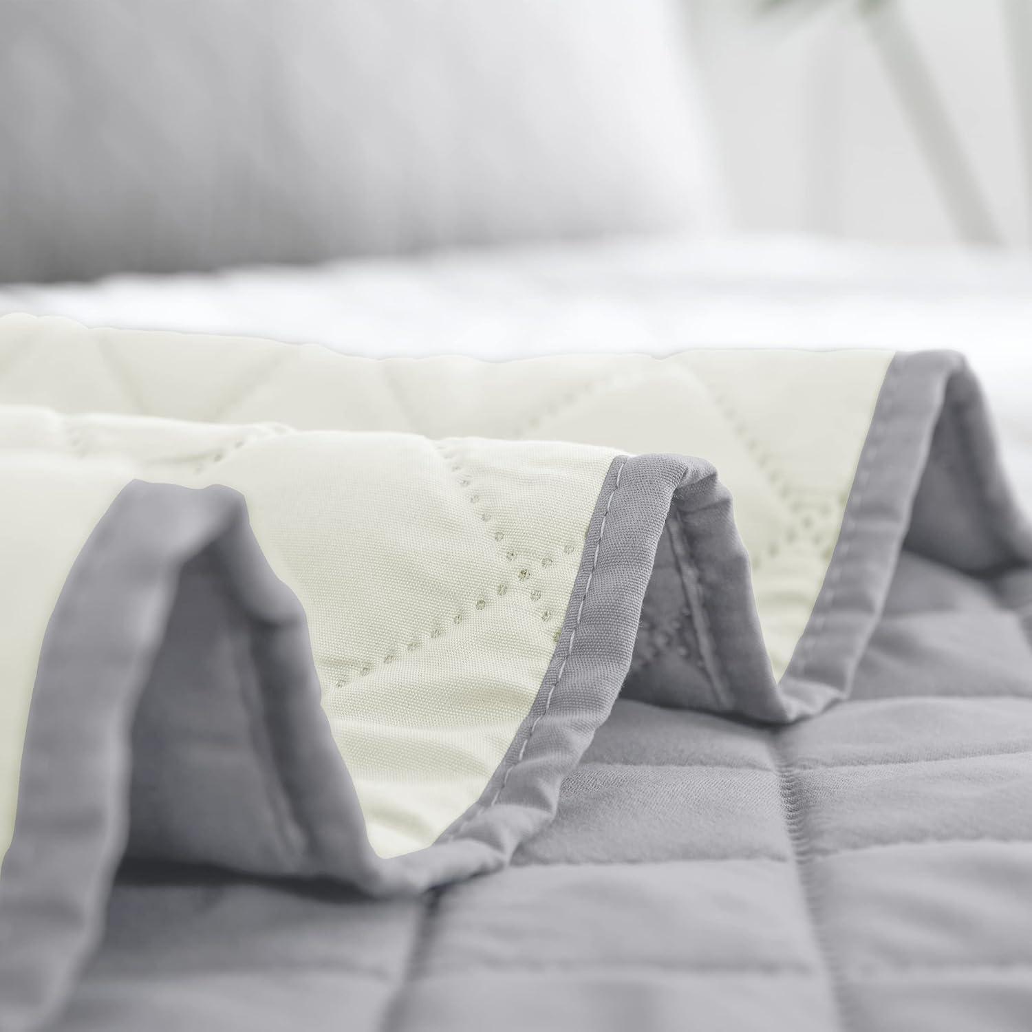 image:imageEasyGoing FullQueen Size Reversible Quilt Set with 1 Quilt and 2 Pillow Shams Soft Bed Quilt Cover Lightweight Microfiber Bedspread Water and Stain Resistant GrayLight GrayLight GrayIvory