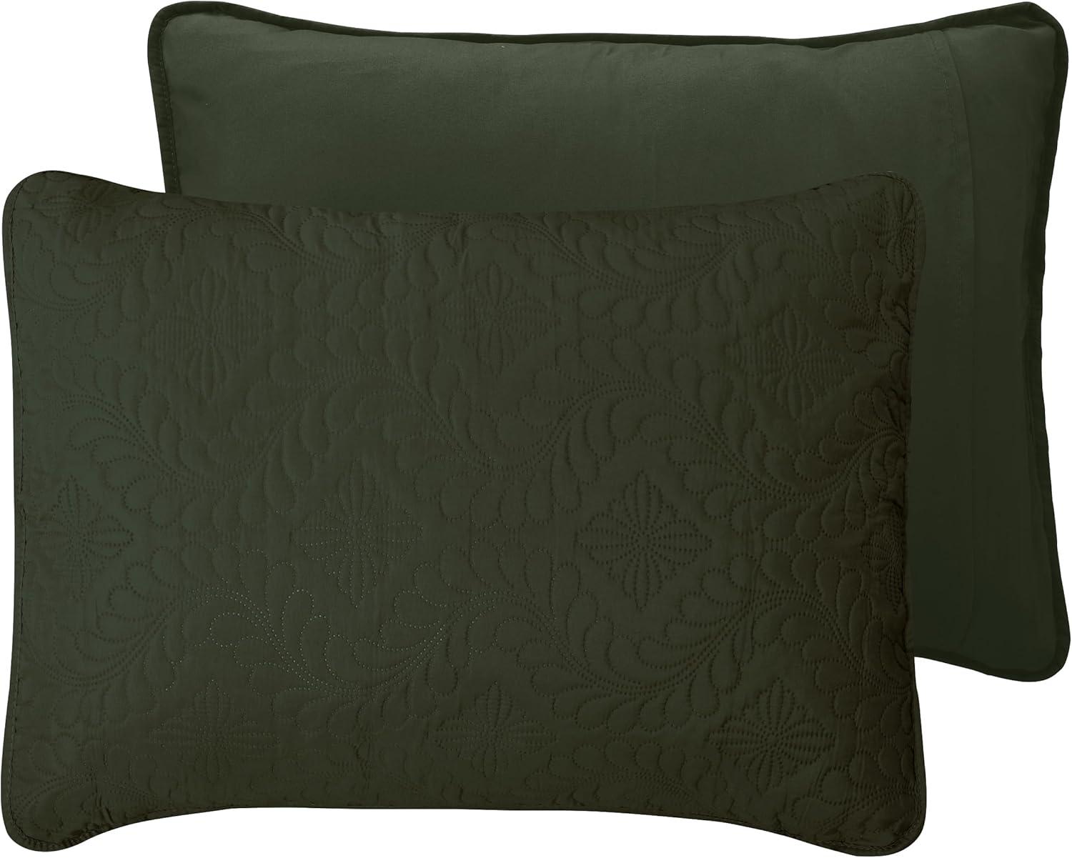 image:imageEasyGoing FullQueen Size Reversible Quilt Set with 1 Quilt and 2 Pillow Shams Soft Bed Quilt Cover Lightweight Microfiber Bedspread Water and Stain Resistant GrayLight GrayOlive Leafarmy GreenBeige