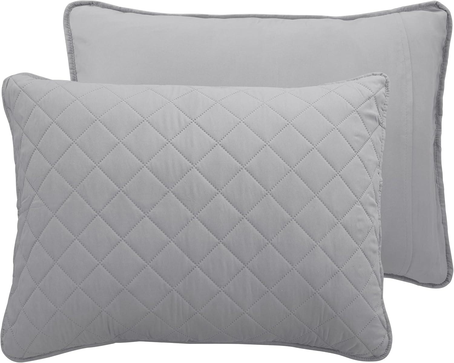 image:imageEasyGoing FullQueen Size Reversible Quilt Set with 1 Quilt and 2 Pillow Shams Soft Bed Quilt Cover Lightweight Microfiber Bedspread Water and Stain Resistant GrayLight GrayLight GrayIvory