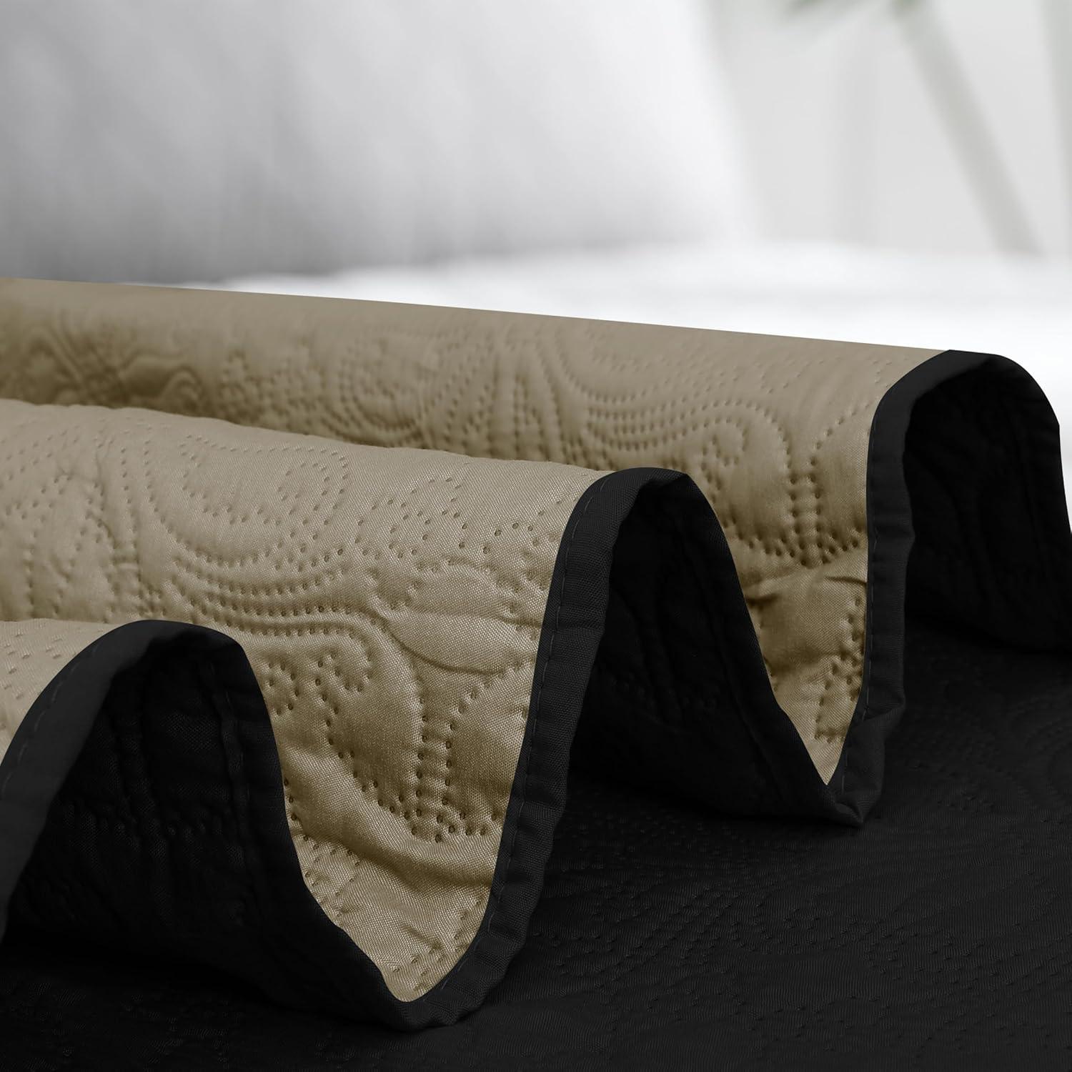 image:imageEasyGoing FullQueen Size Reversible Quilt Set with 1 Quilt and 2 Pillow Shams Soft Bed Quilt Cover Lightweight Microfiber Bedspread Water and Stain Resistant GrayLight GrayDamaskblackBeige
