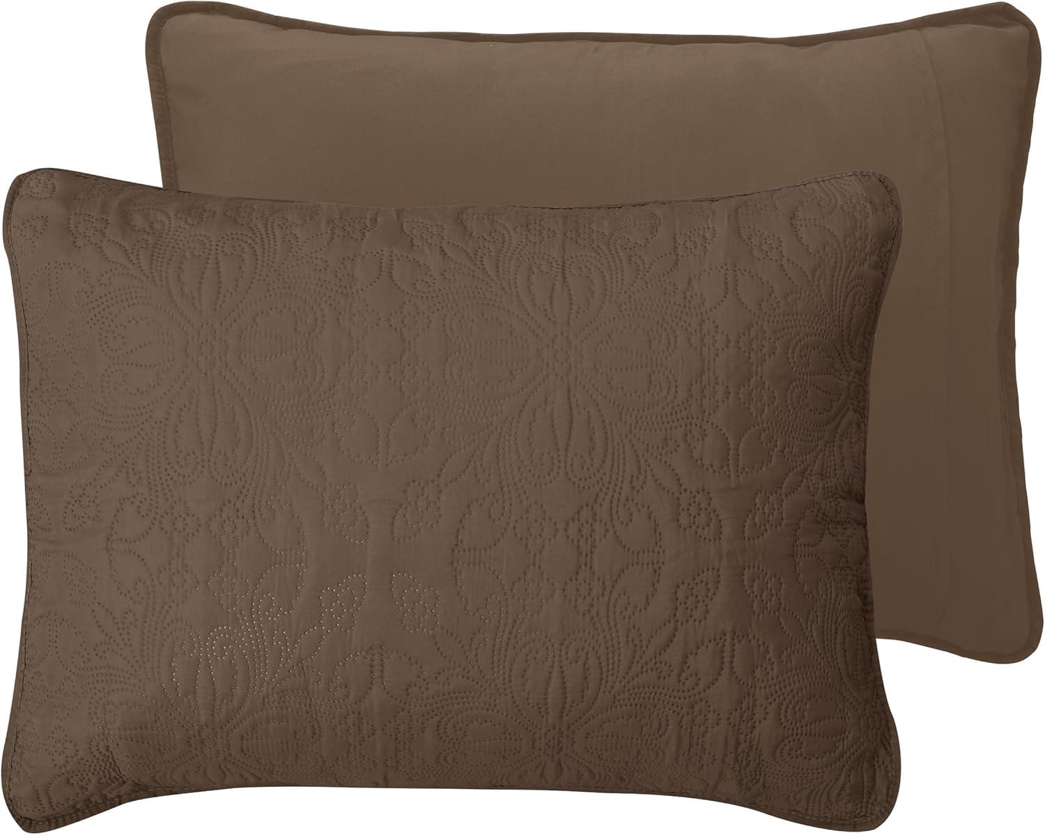 image:imageEasyGoing FullQueen Size Reversible Quilt Set with 1 Quilt and 2 Pillow Shams Soft Bed Quilt Cover Lightweight Microfiber Bedspread Water and Stain Resistant GrayLight GrayDamaskcamelIvory
