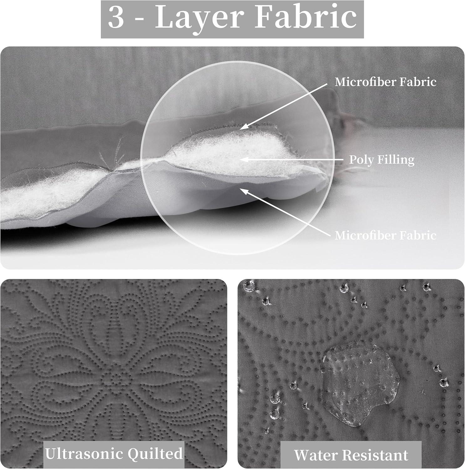 image:imageEasyGoing FullQueen Size Reversible Quilt Set with 1 Quilt and 2 Pillow Shams Soft Bed Quilt Cover Lightweight Microfiber Bedspread Water and Stain Resistant GrayLight GrayDamaskgrayLight Gray