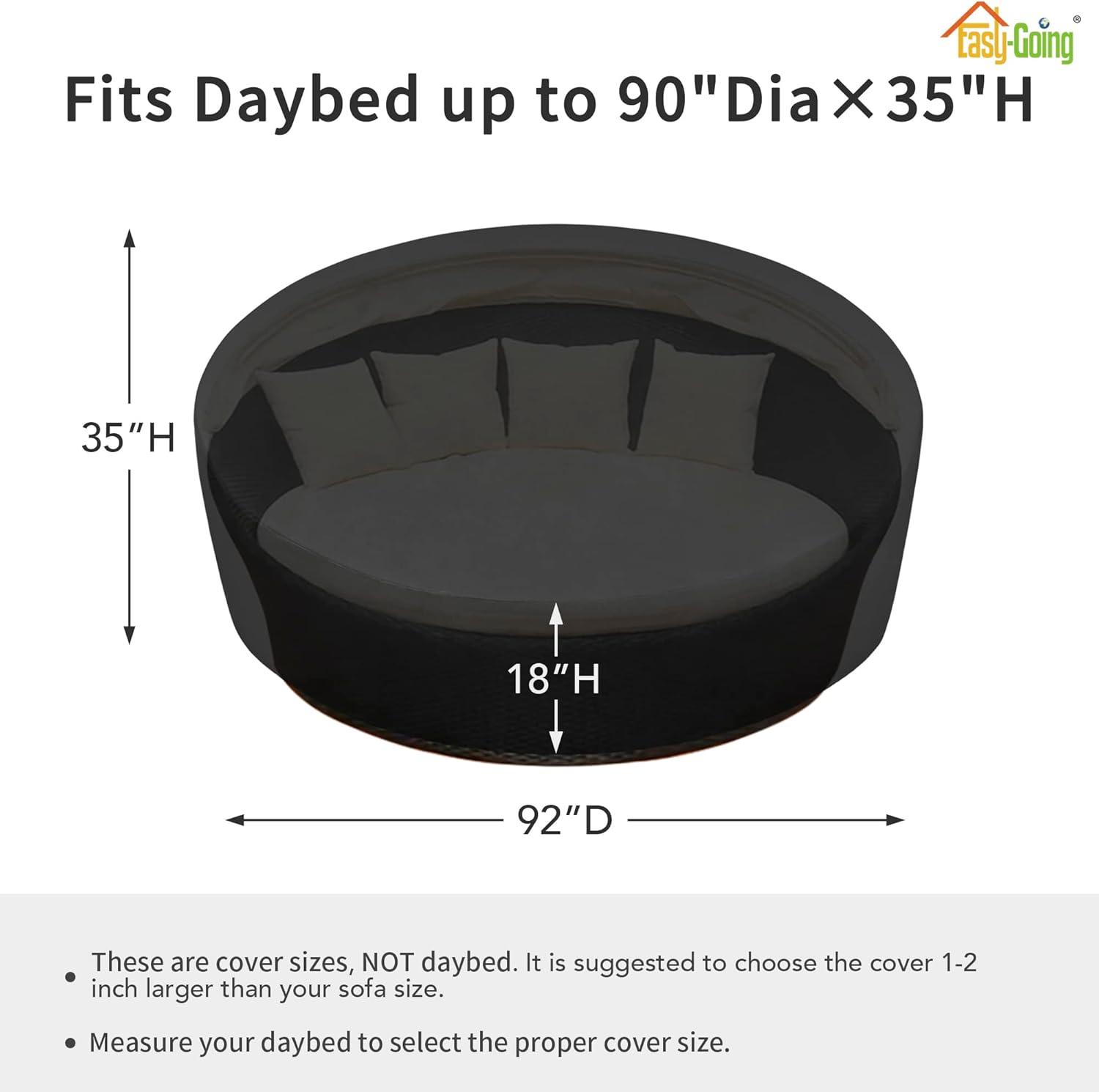image:imageEasyGoing Heavy Duty 600D Outdoor Daybed Cover 75 Inch UV Resistant Patio Round Sofa Cover Waterproof Outdoor Canopy Daybed Sofa Cover with Air Vent 75 Dia x 3518 H BlackBlack