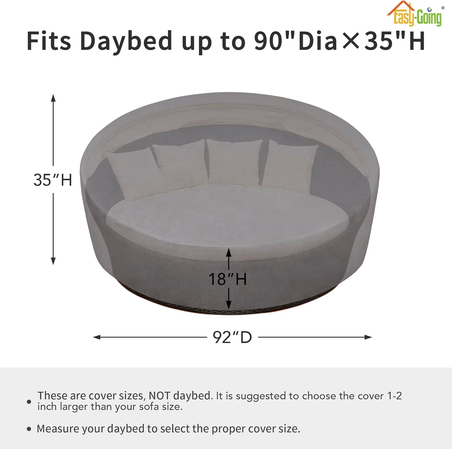image:imageEasyGoing Heavy Duty 600D Outdoor Daybed Cover 75 Inch UV Resistant Patio Round Sofa Cover Waterproof Outdoor Canopy Daybed Sofa Cover with Air Vent 75 Dia x 3518 H BlackGrey