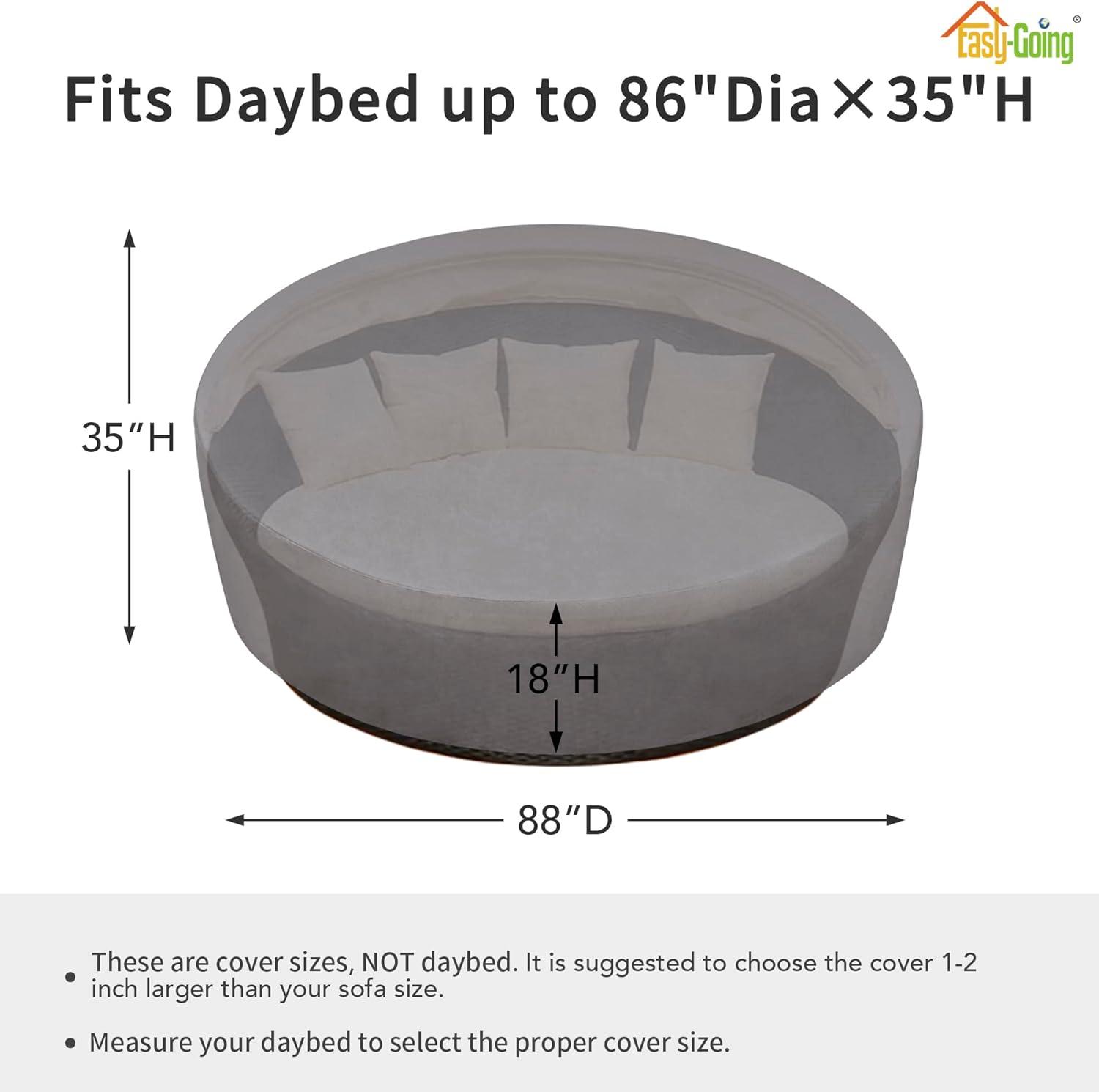 image:imageEasyGoing Heavy Duty 600D Outdoor Daybed Cover 75 Inch UV Resistant Patio Round Sofa Cover Waterproof Outdoor Canopy Daybed Sofa Cover with Air Vent 75 Dia x 3518 H BlackGrey