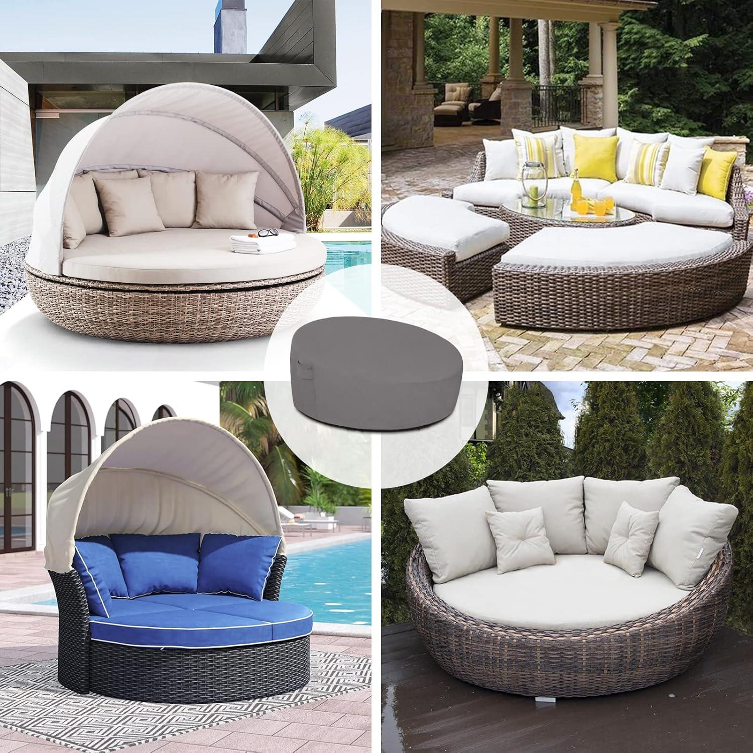 image:imageEasyGoing Heavy Duty 600D Outdoor Daybed Cover 75 Inch UV Resistant Patio Round Sofa Cover Waterproof Outdoor Canopy Daybed Sofa Cover with Air Vent 75 Dia x 3518 H BlackGrey