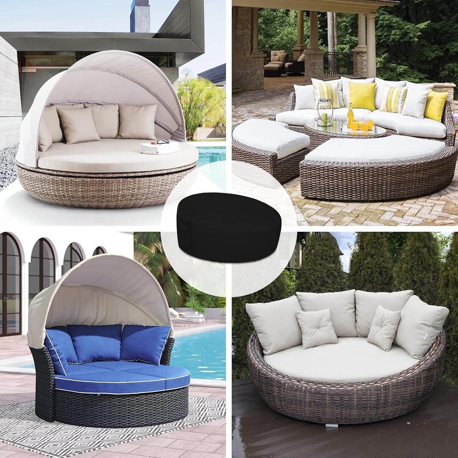 image:imageEasyGoing Heavy Duty 600D Outdoor Daybed Cover 75 Inch UV Resistant Patio Round Sofa Cover Waterproof Outdoor Canopy Daybed Sofa Cover with Air Vent 75 Dia x 3518 H BlackBlack