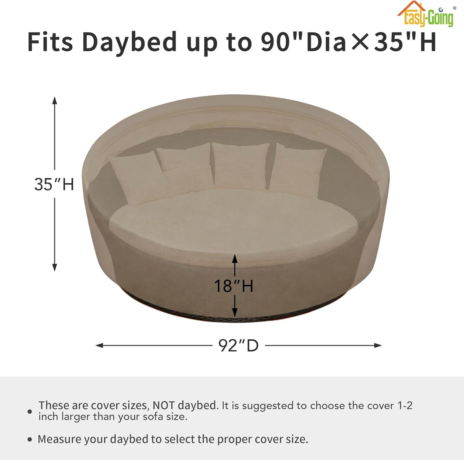 image:imageEasyGoing Heavy Duty 600D Outdoor Daybed Cover 75 Inch UV Resistant Patio Round Sofa Cover Waterproof Outdoor Canopy Daybed Sofa Cover with Air Vent 75 Dia x 3518 H BlackCamel