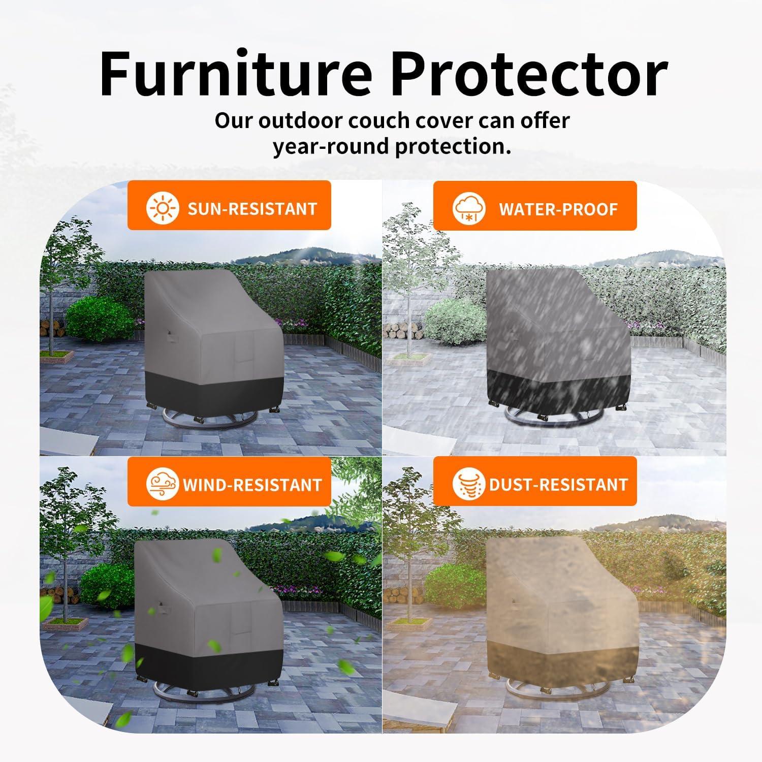image:imageEasyGoing Outdoor Chair Cover Waterproof Heavy Duty Patio Chair Cover Windproof Outdoor Furniture Cover with Air Vent 2 Pack335Wx315Dx36H inch GrayDark GrayGrayBlack