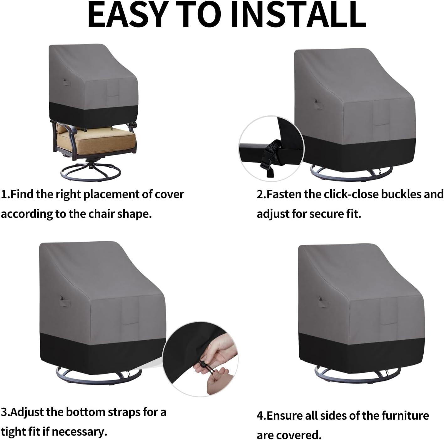 image:imageEasyGoing Outdoor Chair Cover Waterproof Heavy Duty Patio Chair Cover Windproof Outdoor Furniture Cover with Air Vent 2 Pack335Wx315Dx36H inch GrayDark GrayGrayBlack