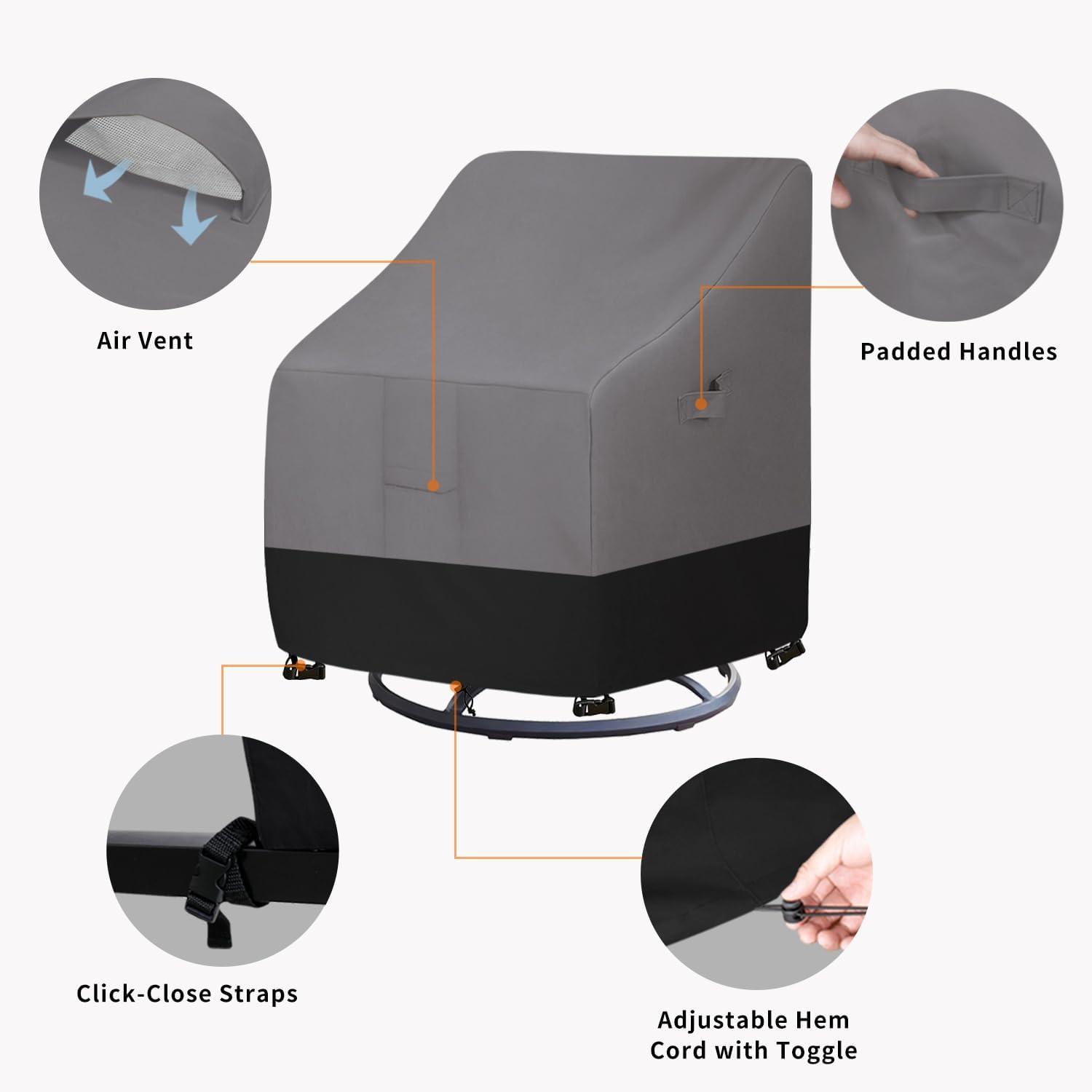 image:imageEasyGoing Outdoor Chair Cover Waterproof Heavy Duty Patio Chair Cover Windproof Outdoor Furniture Cover with Air Vent 2 Pack335Wx315Dx36H inch GrayDark GrayGrayBlack