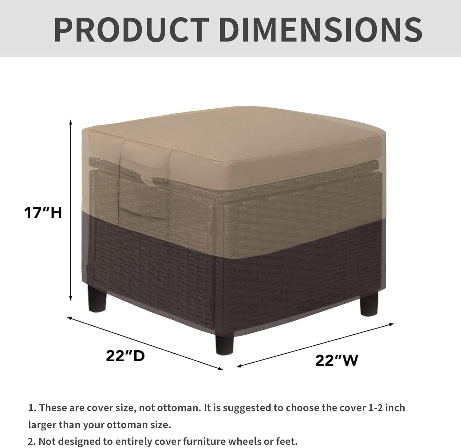 image:imageEasyGoing Outdoor Ottoman Cover Heavy Duty Waterproof Patio Furniture Cover with Padded Handles 1 Pack25x25x17 GrayDark GrayCamelDark Brown