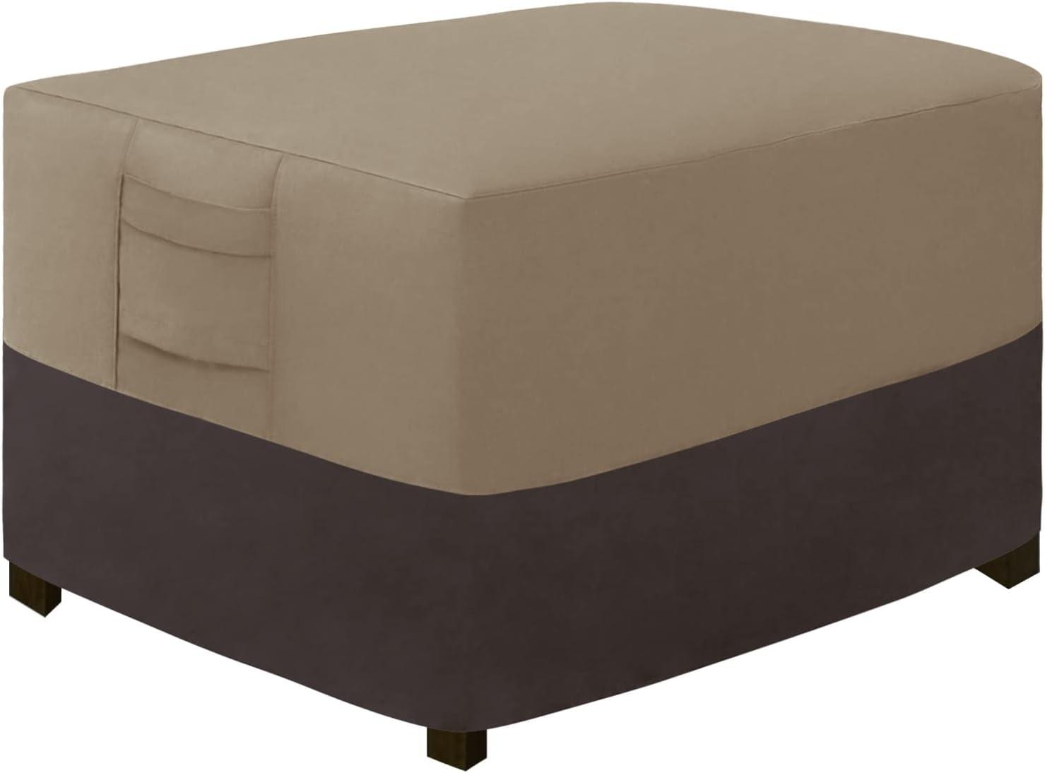 image:imageEasyGoing Outdoor Ottoman Cover Heavy Duty Waterproof Patio Furniture Cover with Padded Handles 1 Pack25x25x17 GrayDark GrayCamelDark Brown