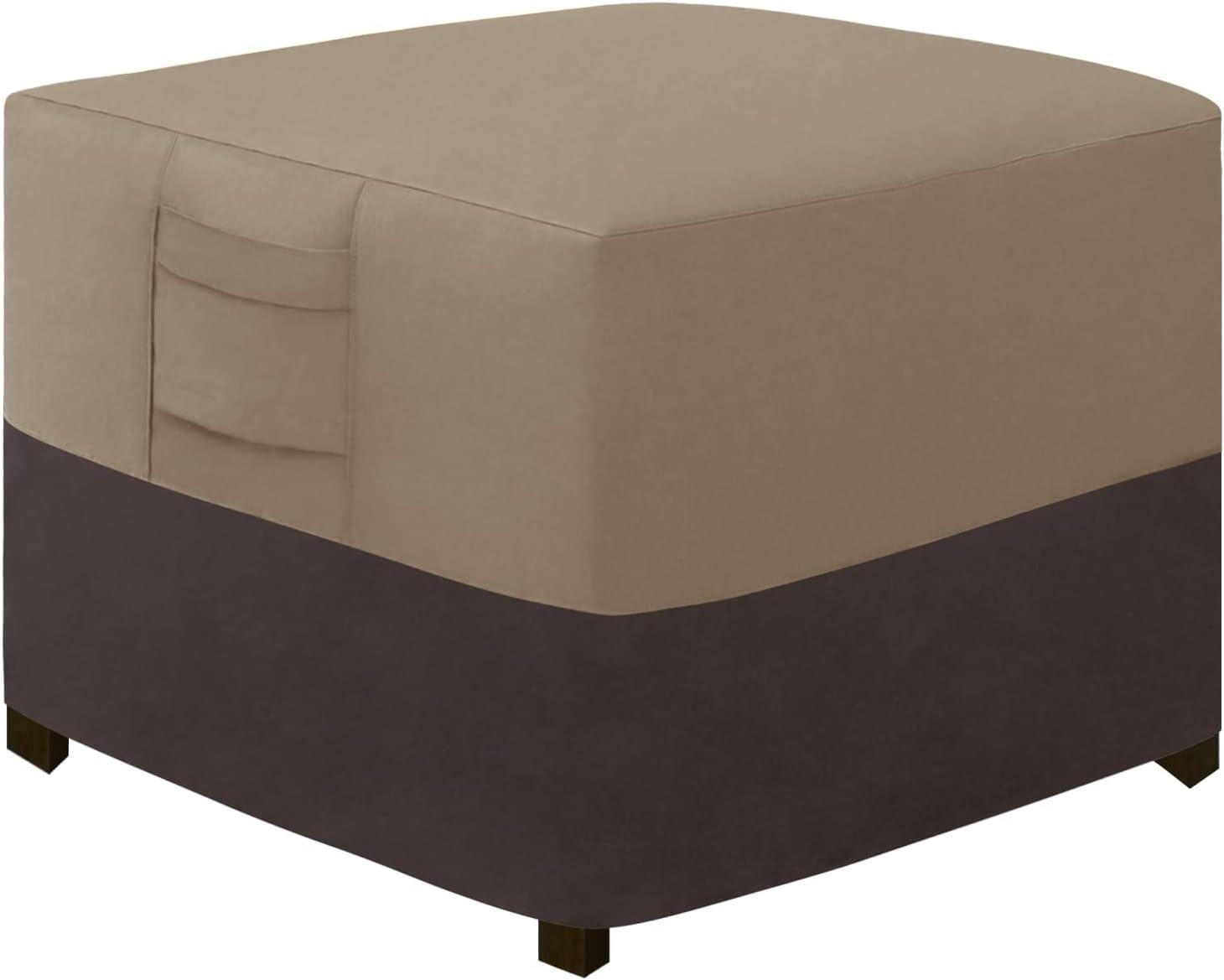 image:imageEasyGoing Outdoor Ottoman Cover Heavy Duty Waterproof Patio Furniture Cover with Padded Handles 1 Pack25x25x17 GrayDark GrayCamelDark Brown