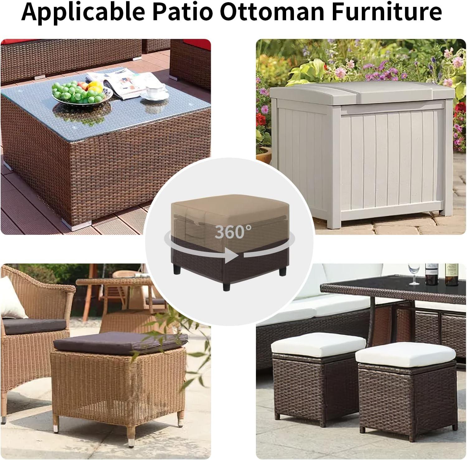 image:imageEasyGoing Outdoor Ottoman Cover Heavy Duty Waterproof Patio Furniture Cover with Padded Handles 1 Pack25x25x17 GrayDark GrayCamelDark Brown