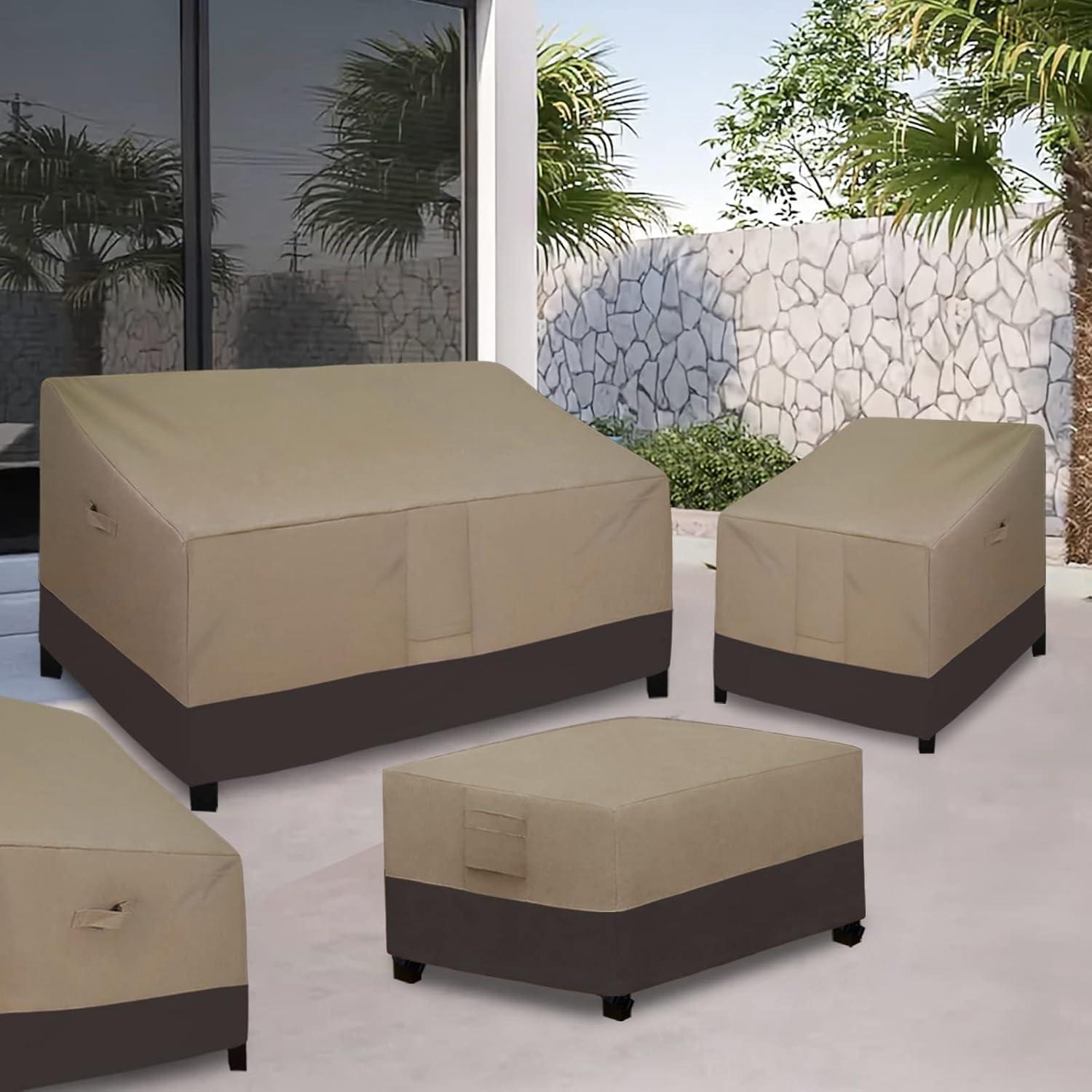image:imageEasyGoing Outdoor Ottoman Cover Heavy Duty Waterproof Patio Furniture Cover with Padded Handles 1 Pack25x25x17 GrayDark GrayCamelDark Brown