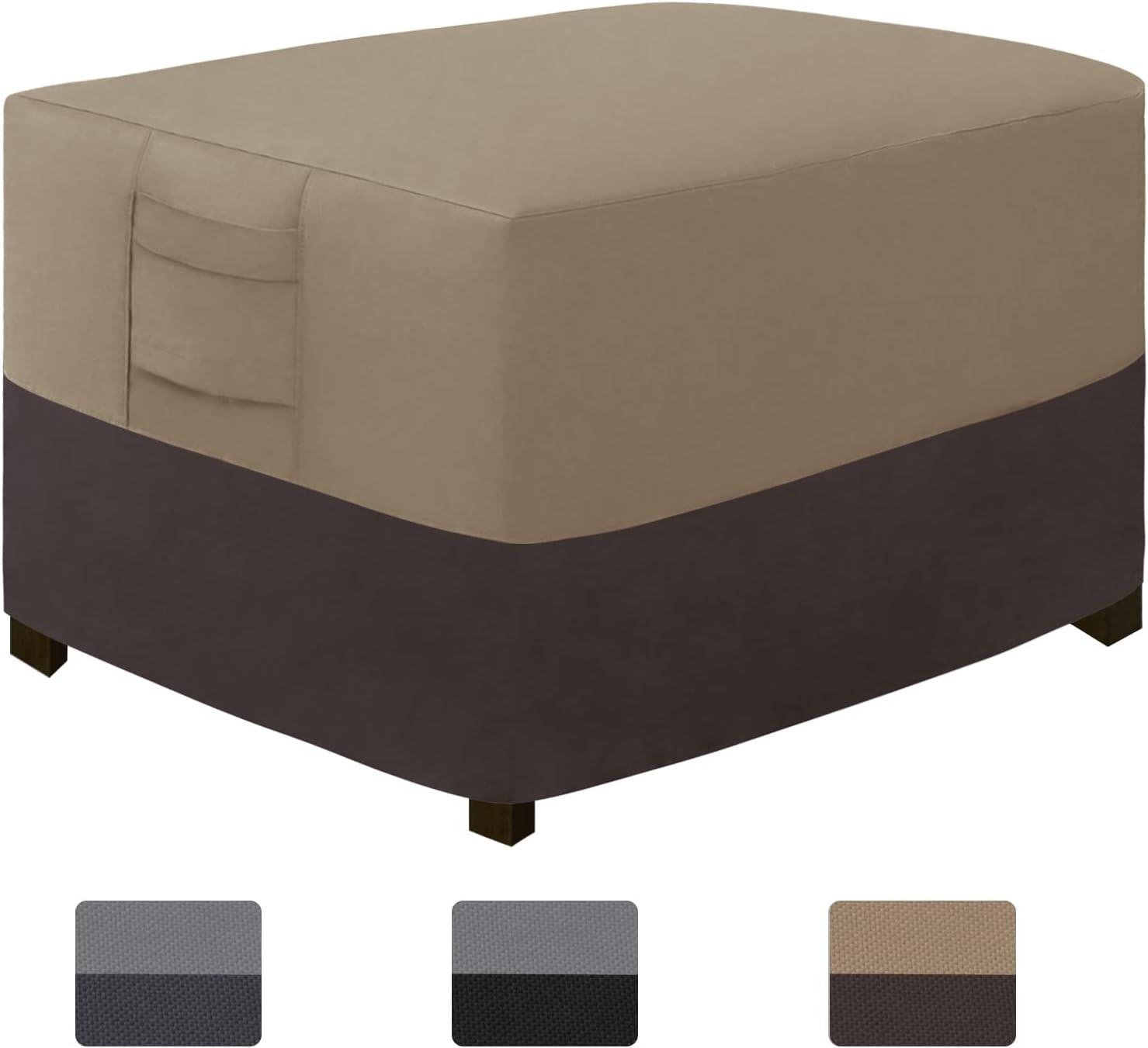 image:imageEasyGoing Outdoor Ottoman Cover Heavy Duty Waterproof Patio Furniture Cover with Padded Handles 1 Pack25x25x17 GrayDark GrayCamelDark Brown