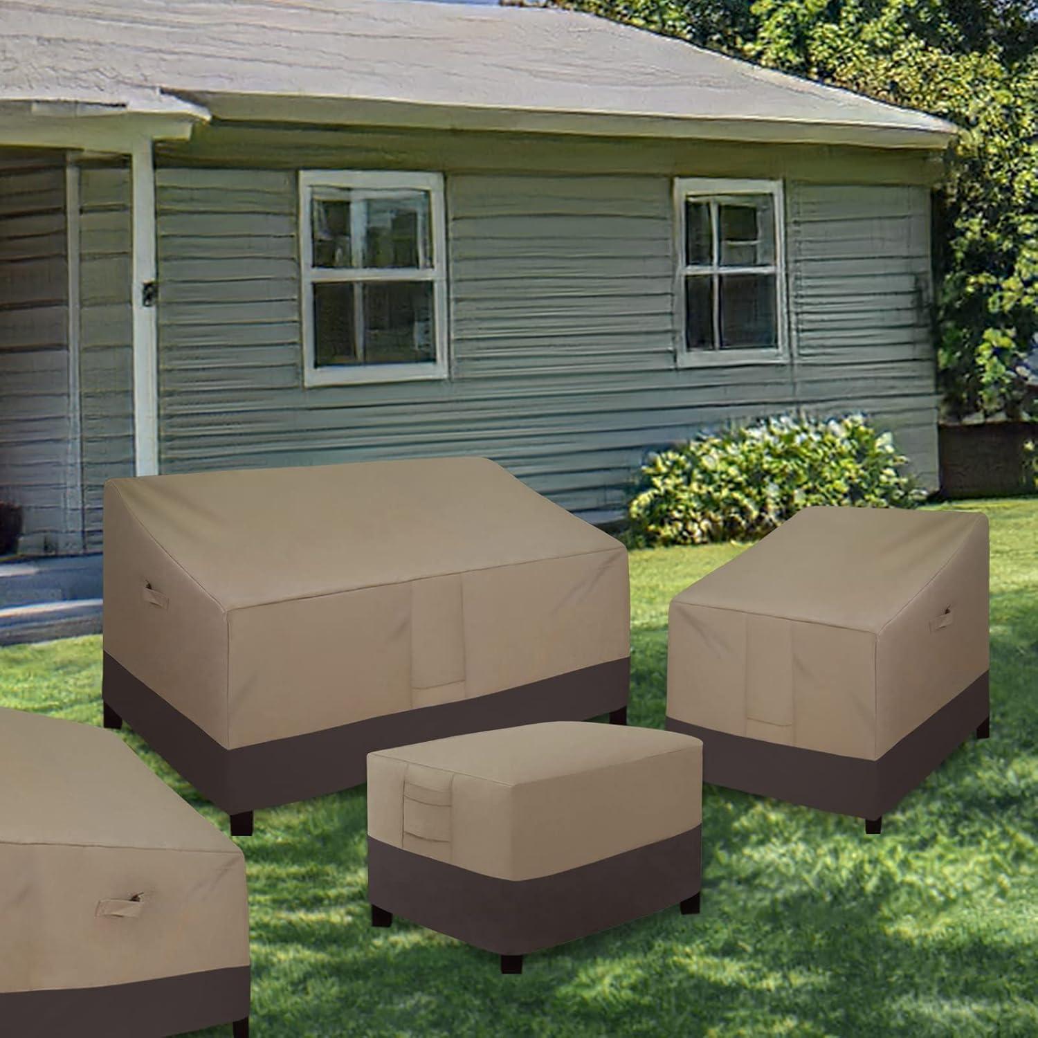 image:imageEasyGoing Outdoor Ottoman Cover Heavy Duty Waterproof Patio Furniture Cover with Padded Handles 1 Pack25x25x17 GrayDark GrayCamelDark Brown