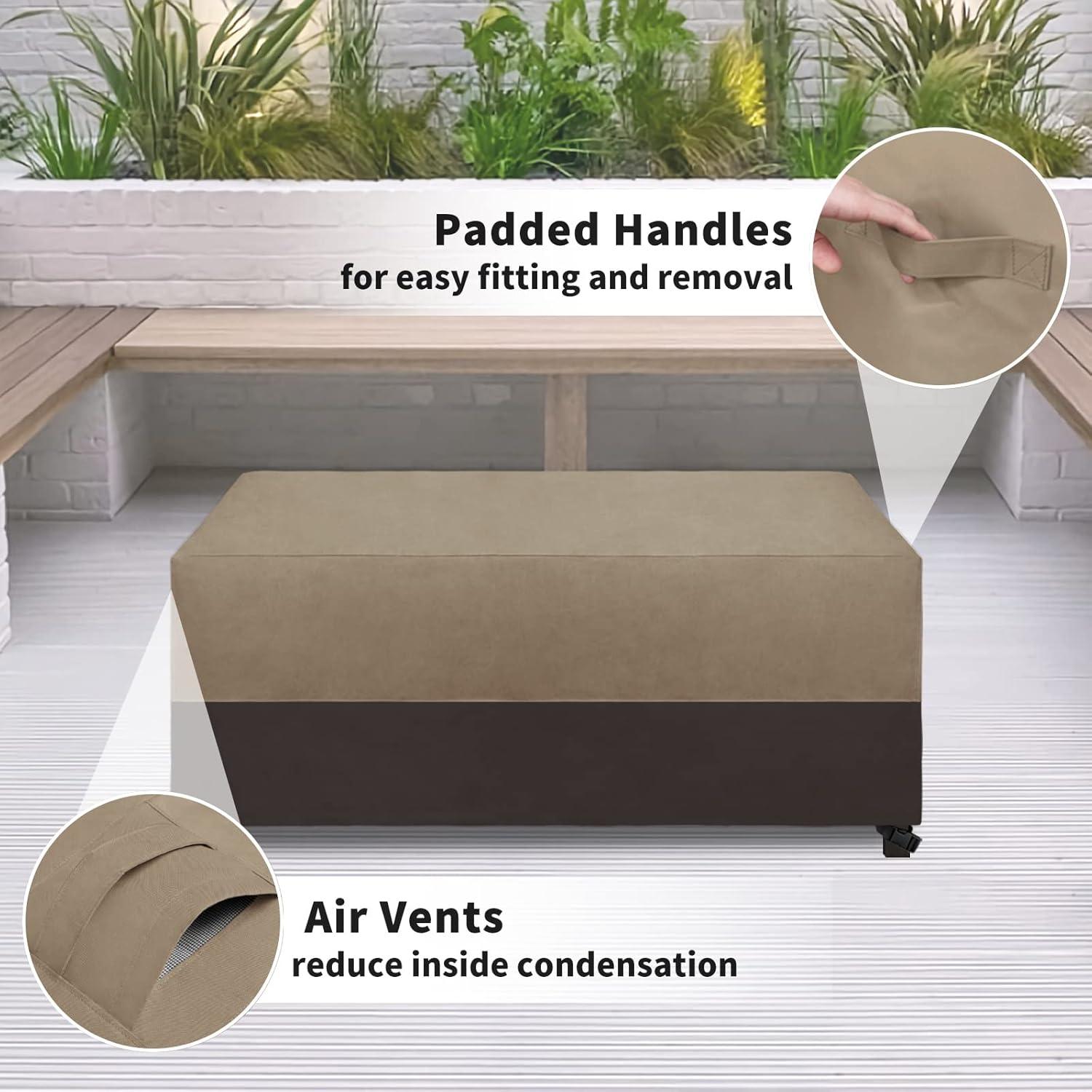 image:imageEasyGoing Outdoor Ottoman Cover Heavy Duty Waterproof Patio Furniture Cover with Padded Handles 1 Pack25x25x17 GrayDark GrayCamelDark Brown