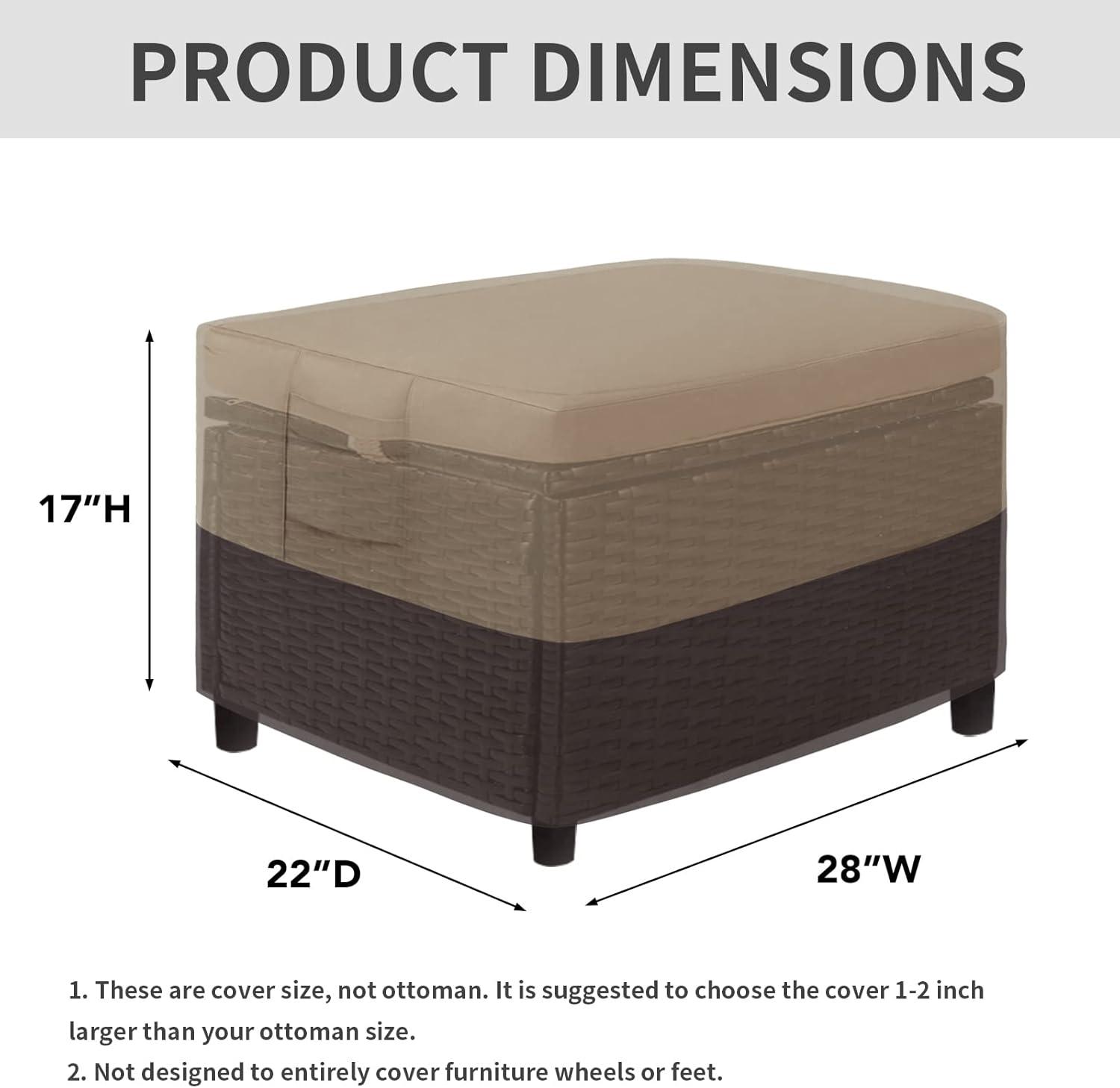 image:imageEasyGoing Outdoor Ottoman Cover Heavy Duty Waterproof Patio Furniture Cover with Padded Handles 1 Pack25x25x17 GrayDark GrayCamelDark Brown