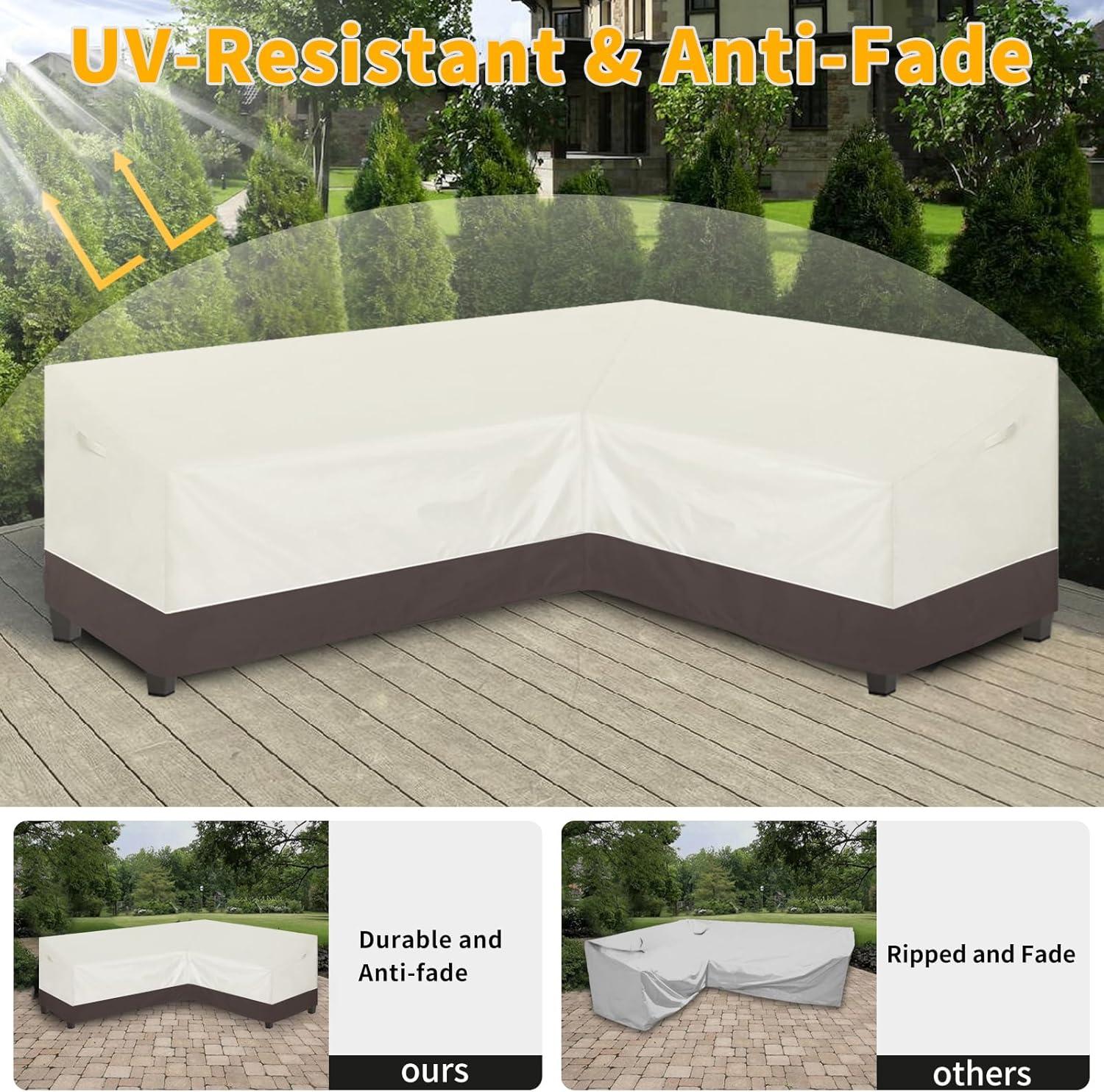 image:imageEasyGoing Outdoor VShaped Sectional Sofa Cover 89X89 UV Resistant Patio Sectional Couch Cover Waterproof Lawn Patio Furniture Cover BeigeBrownBeigeBrown