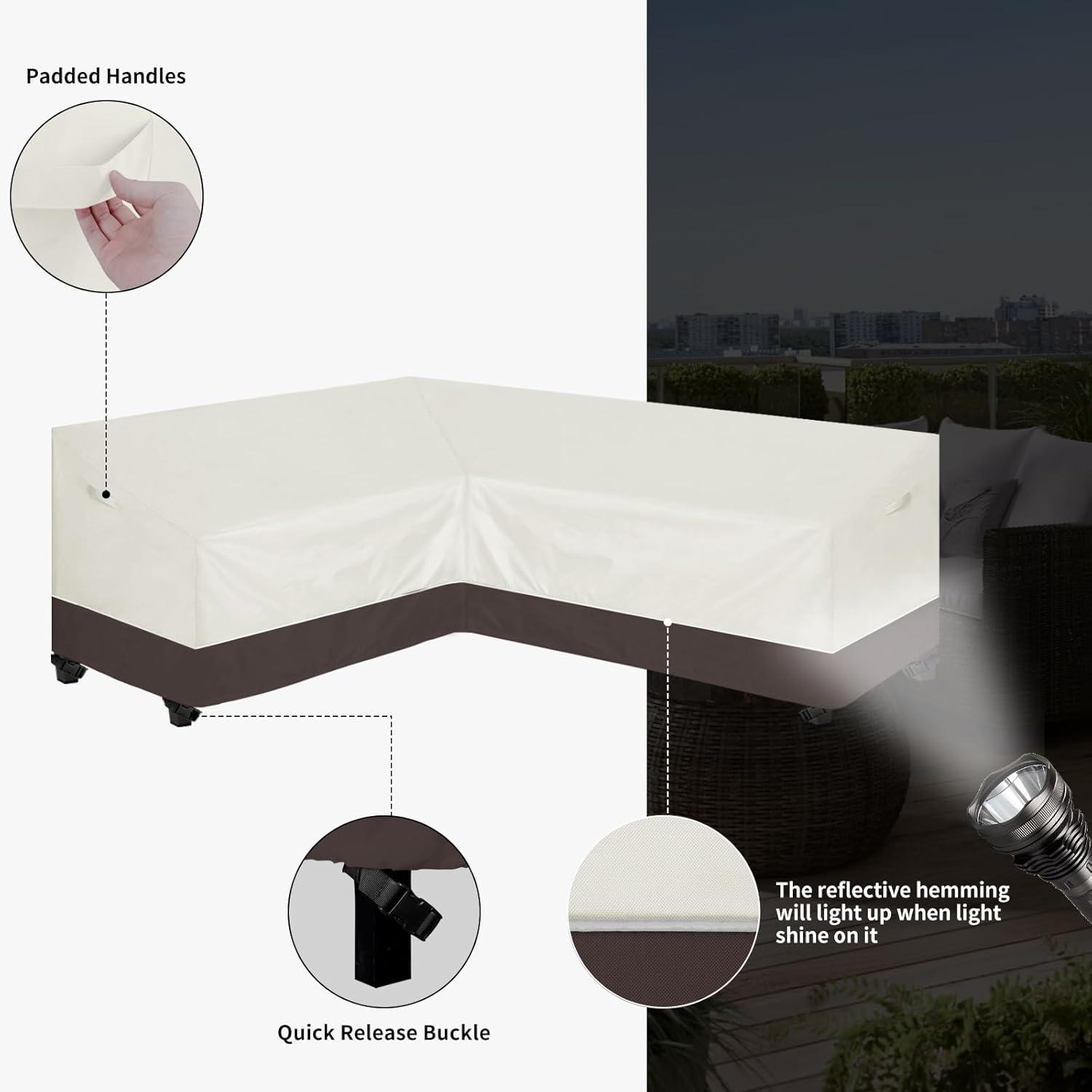 image:imageEasyGoing Outdoor VShaped Sectional Sofa Cover 89X89 UV Resistant Patio Sectional Couch Cover Waterproof Lawn Patio Furniture Cover BeigeBrownBeigeBrown