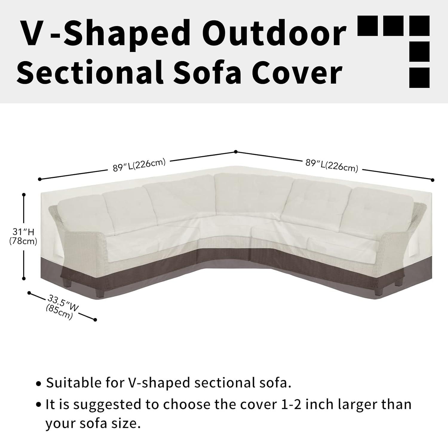 image:imageEasyGoing Outdoor VShaped Sectional Sofa Cover 89X89 UV Resistant Patio Sectional Couch Cover Waterproof Lawn Patio Furniture Cover BeigeBrownBeigeBrown