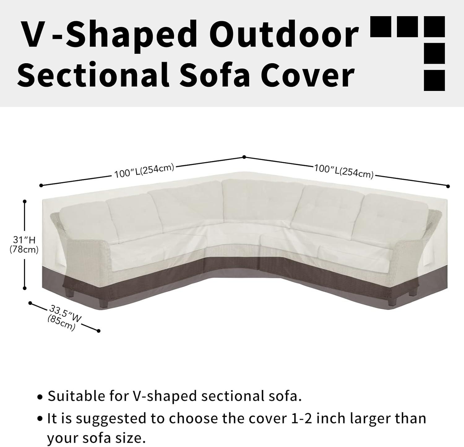 image:imageEasyGoing Outdoor VShaped Sectional Sofa Cover 89X89 UV Resistant Patio Sectional Couch Cover Waterproof Lawn Patio Furniture Cover BeigeBrownBeigeBrown