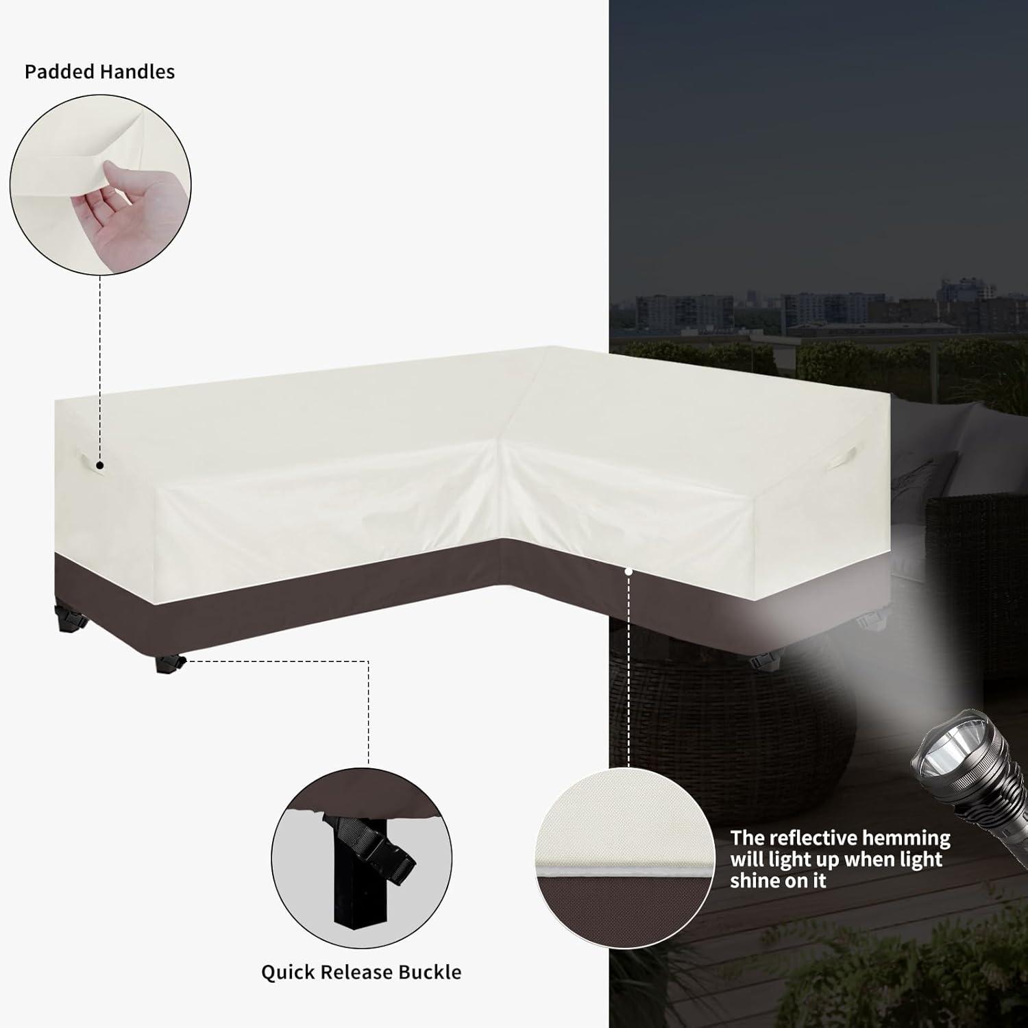 image:imageEasyGoing Outdoor VShaped Sectional Sofa Cover 89X89 UV Resistant Patio Sectional Couch Cover Waterproof Lawn Patio Furniture Cover BeigeBrownBeigeBrown