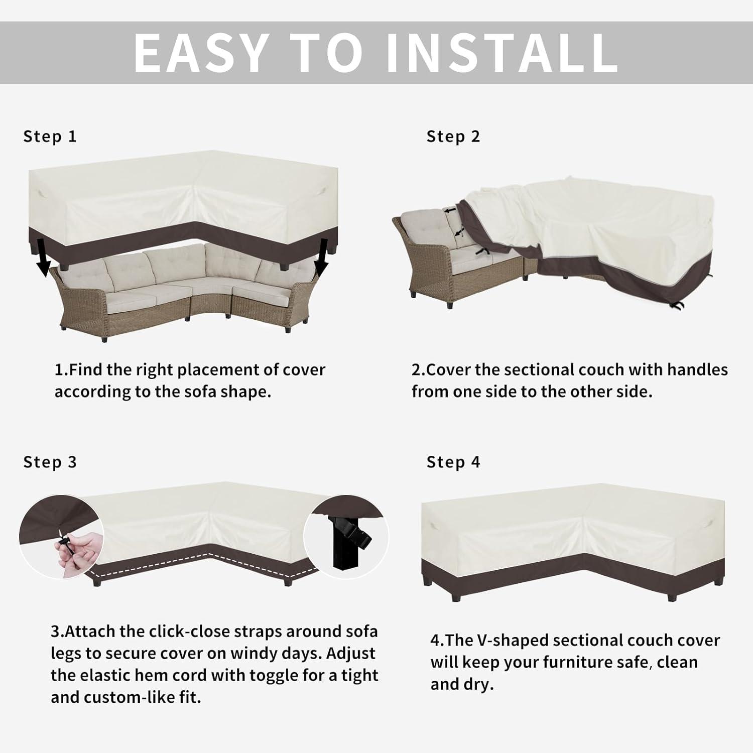 image:imageEasyGoing Outdoor VShaped Sectional Sofa Cover 89X89 UV Resistant Patio Sectional Couch Cover Waterproof Lawn Patio Furniture Cover BeigeBrownBeigeBrown